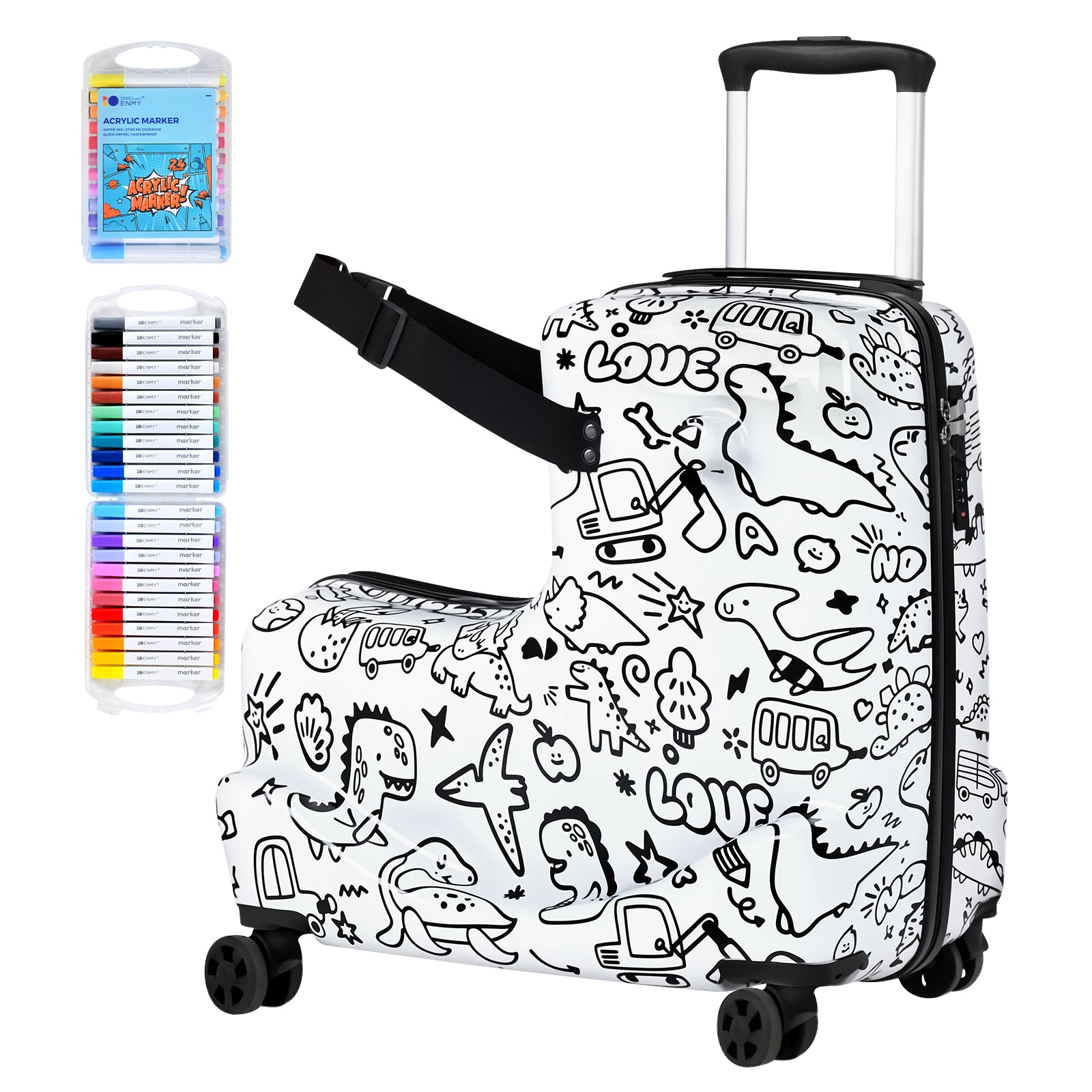 Advwin Kids Ride-On Suitcase Customizable Graffiti Surface