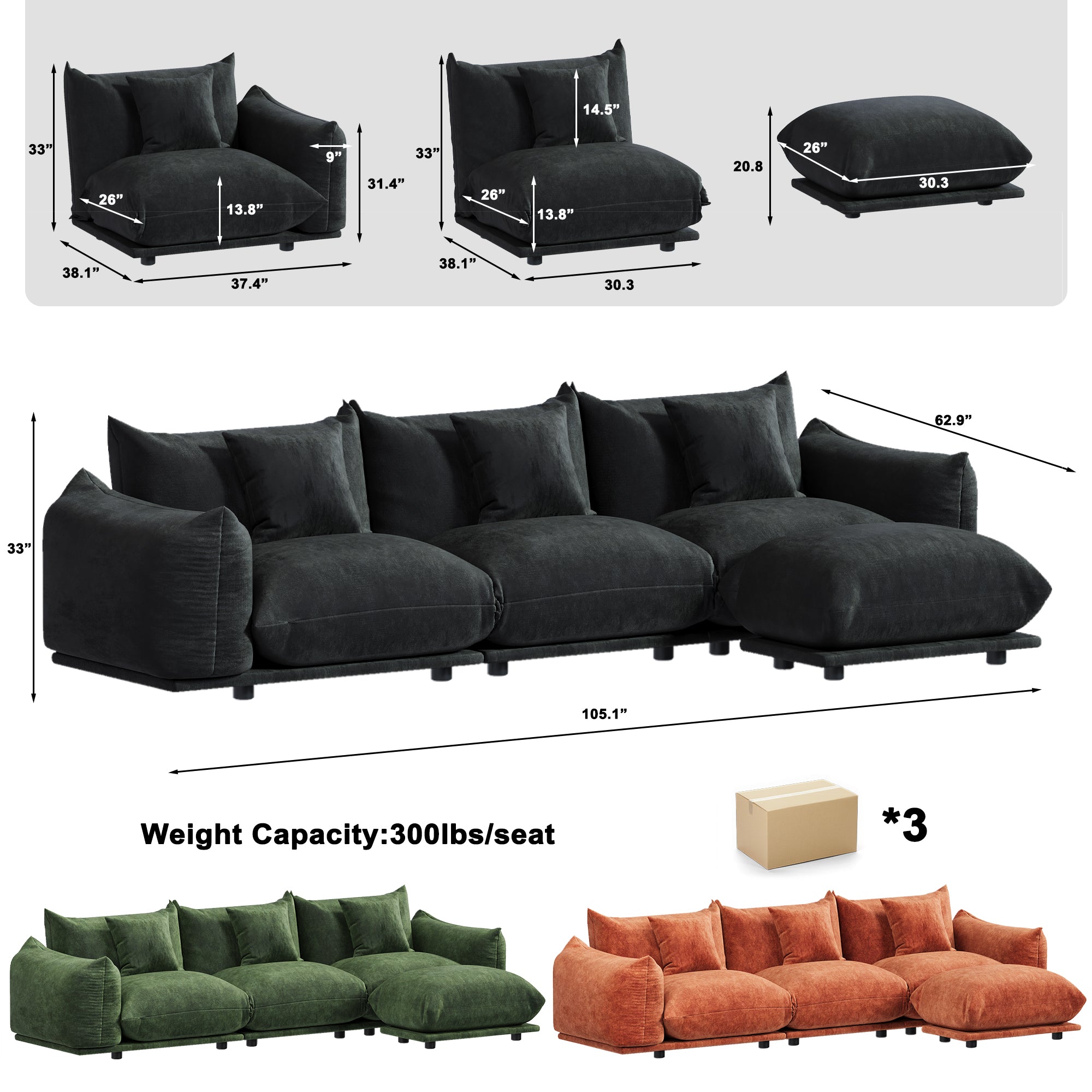 Advwin Modern Minimalist Chenille Modular Sectional Sofa