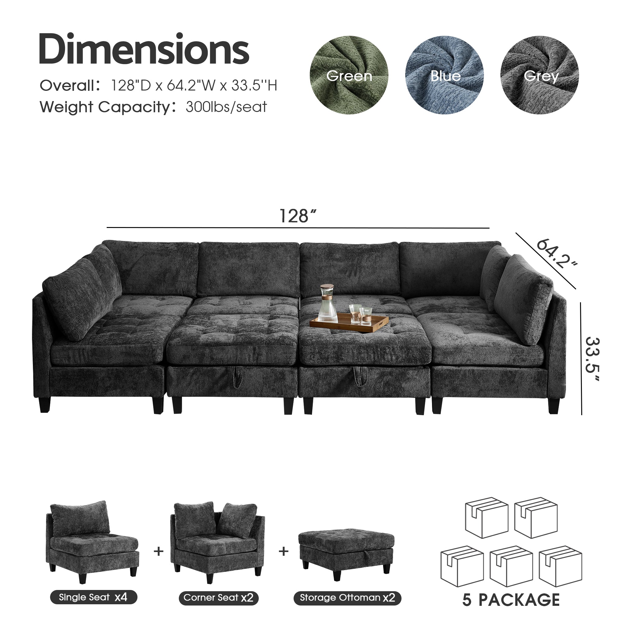 Advwin Oversized Sectional Sofa with Storage Ottoman