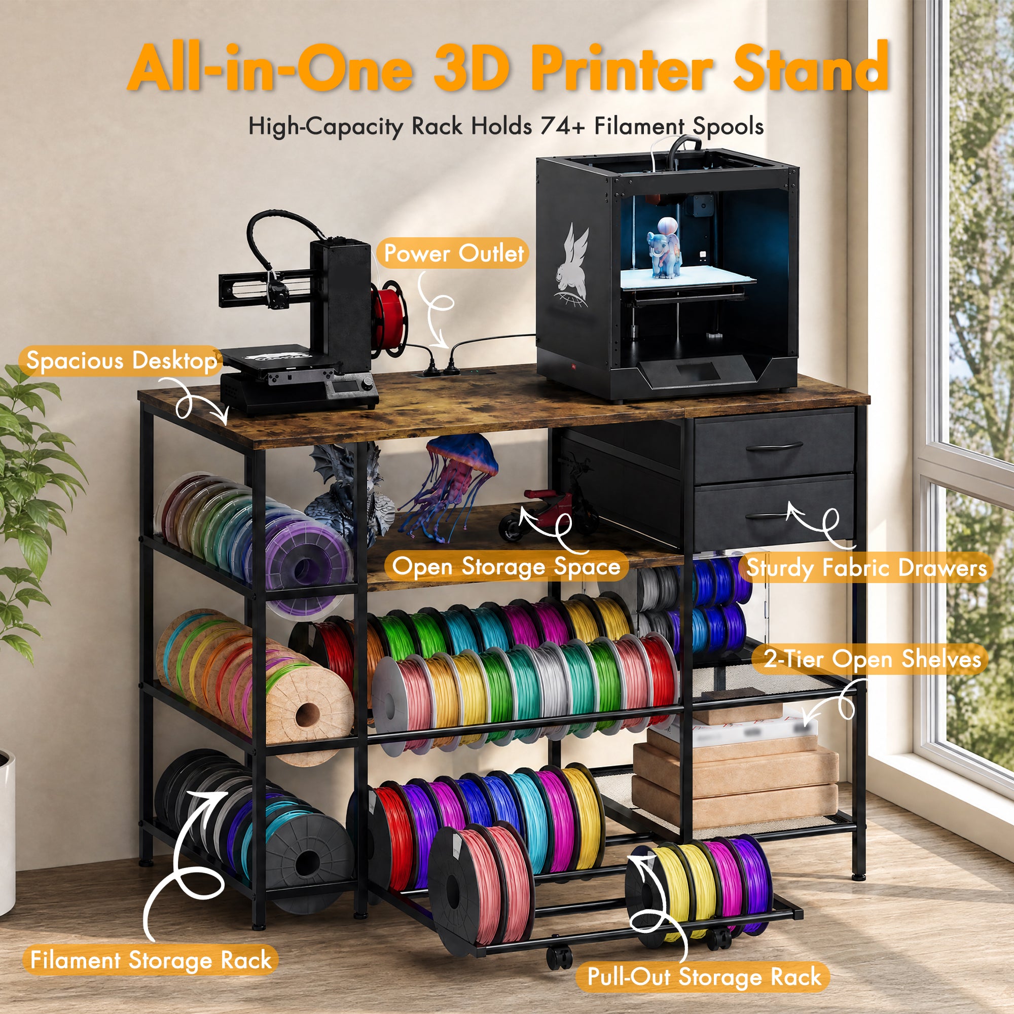 Advwin 3D Printer Stand with Rolling Filament Drawer