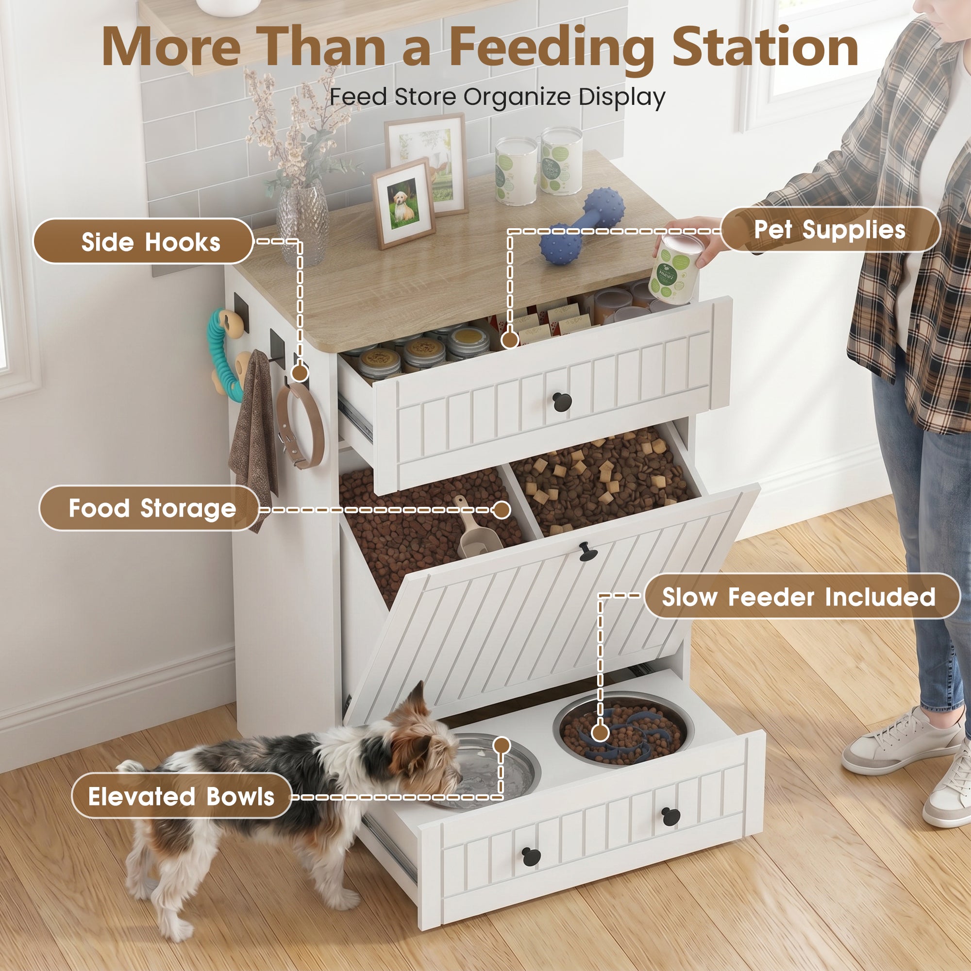 Advwin Dog Feeding Station Cabinet Slow Feeder Insert