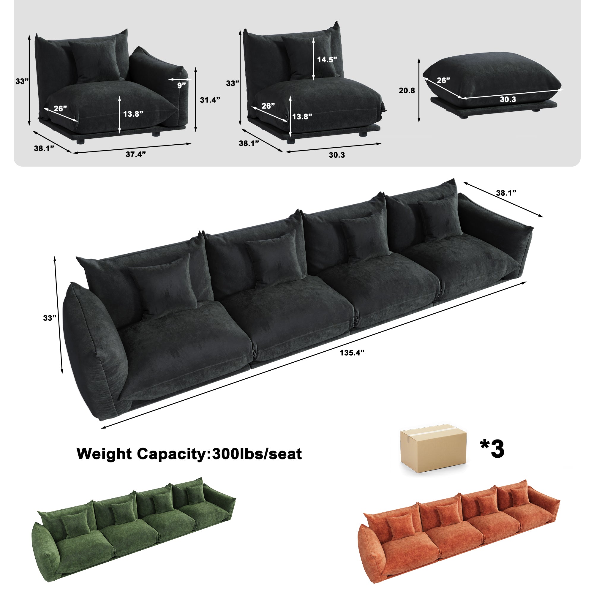 Advwin Modern Minimalist Chenille Modular Sectional Sofa