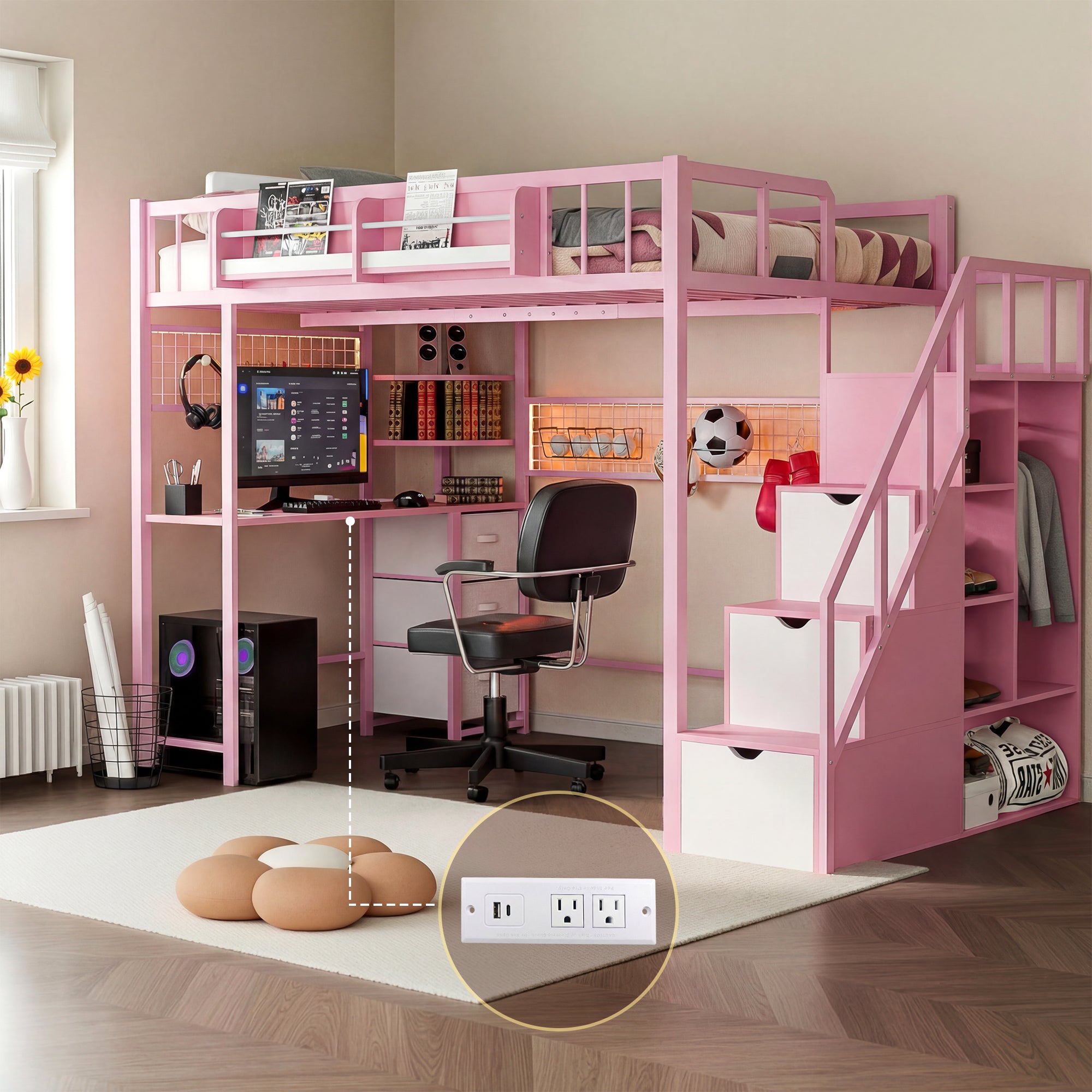 Advwin Loft Bed with Desk and Stairs (Low Stock)