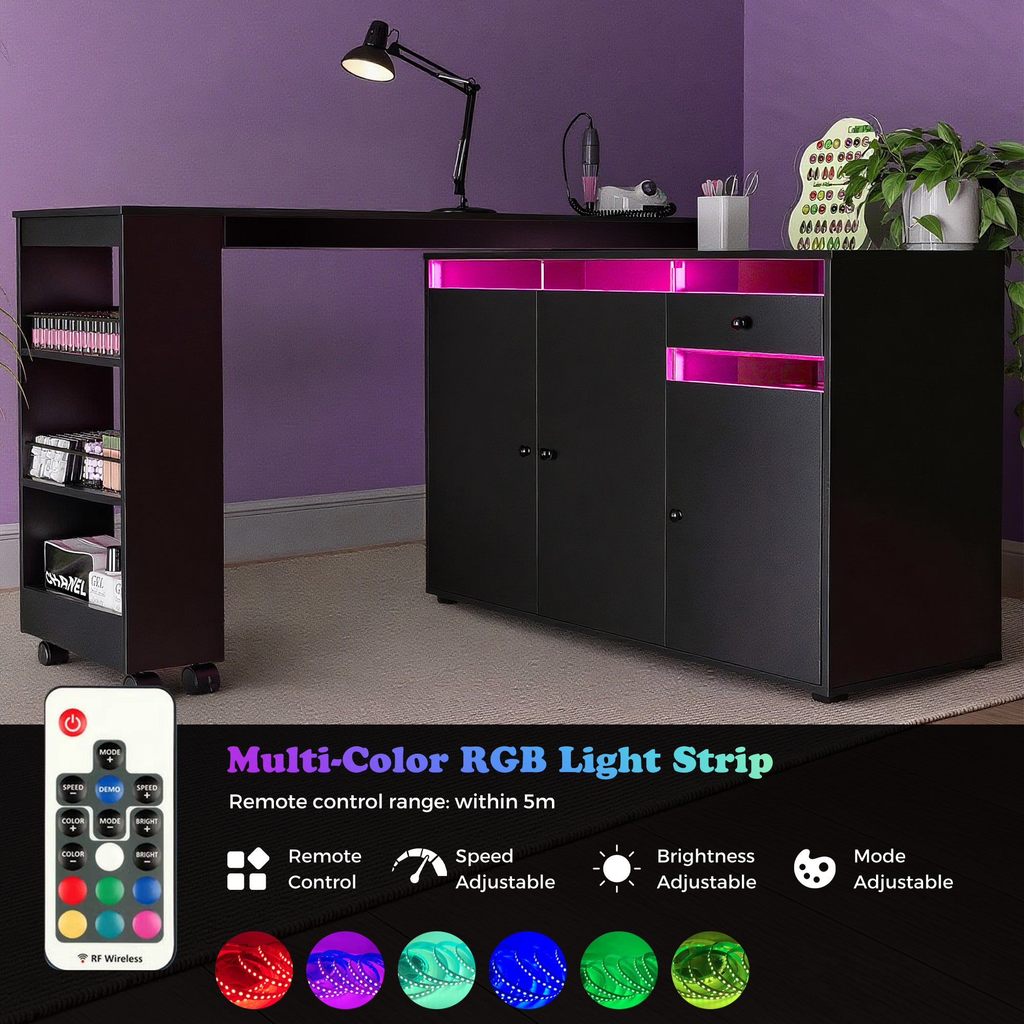 Advwin Rotating & Convertible Nail Table with LED Light