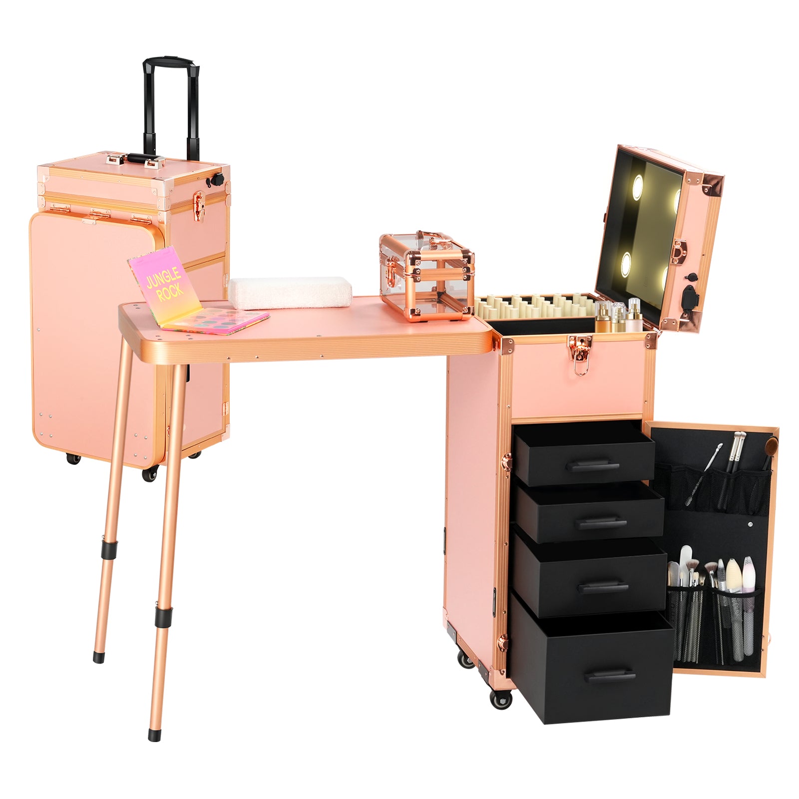 Advwin Foldable Manicure Table LED Mirror 4 Drawers