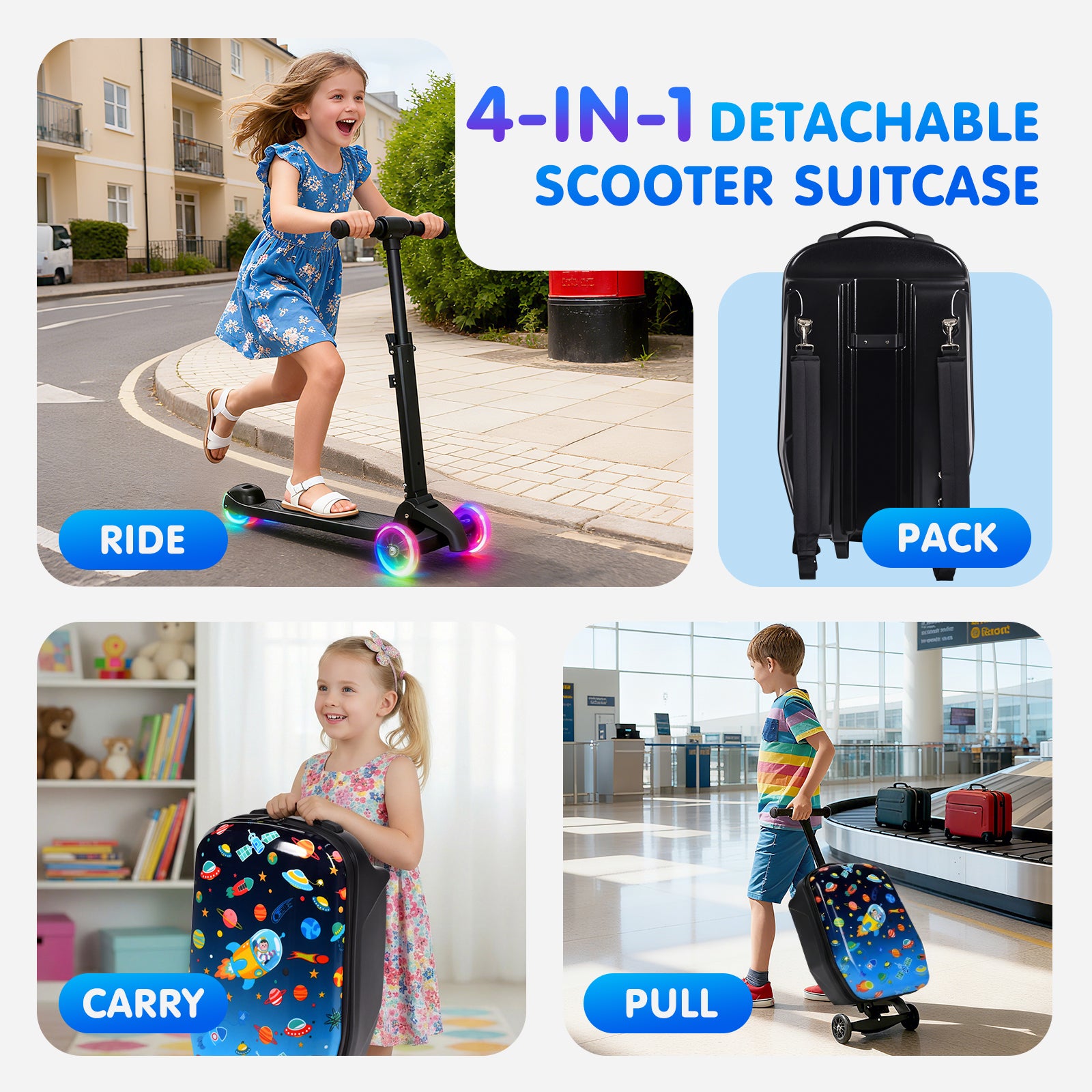 Advwin Kids 4-in-1 Detachable Scooter Suitcase