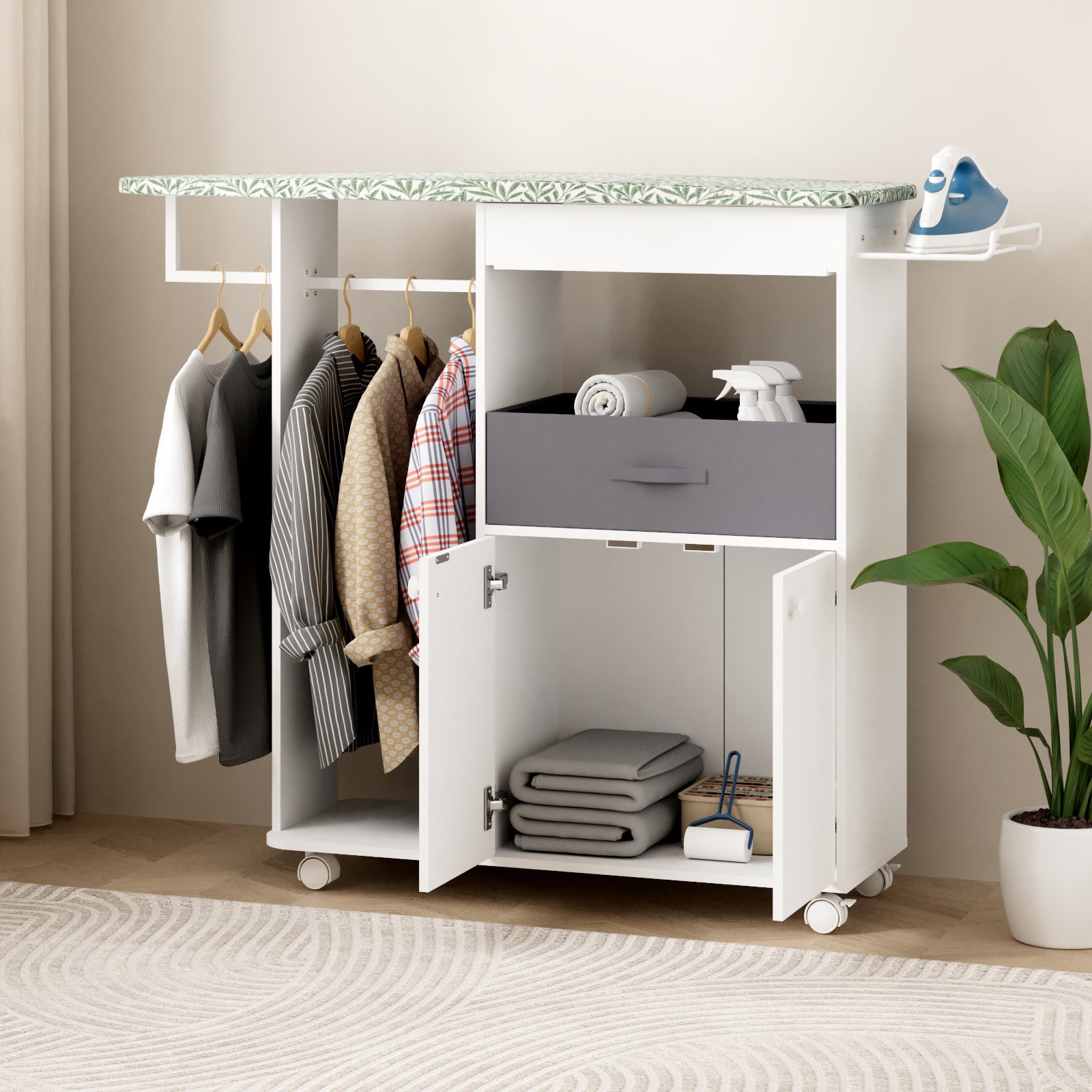 Advwin Rolling Ironing Board with Storage Cabinet