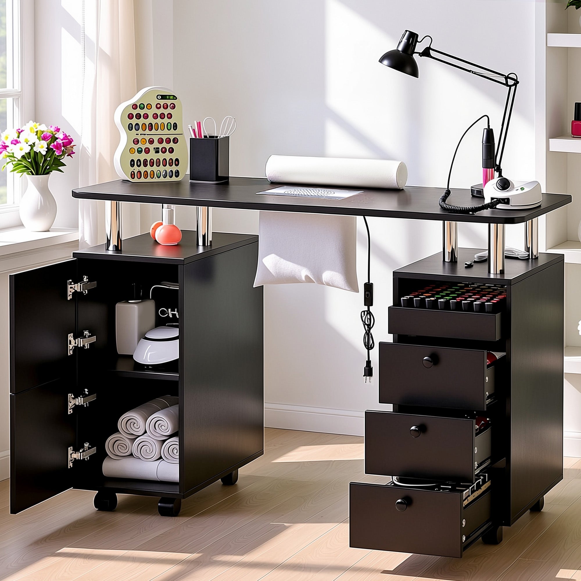 Advwin Nail Table w/ Dust Collector & Lockable Wheels