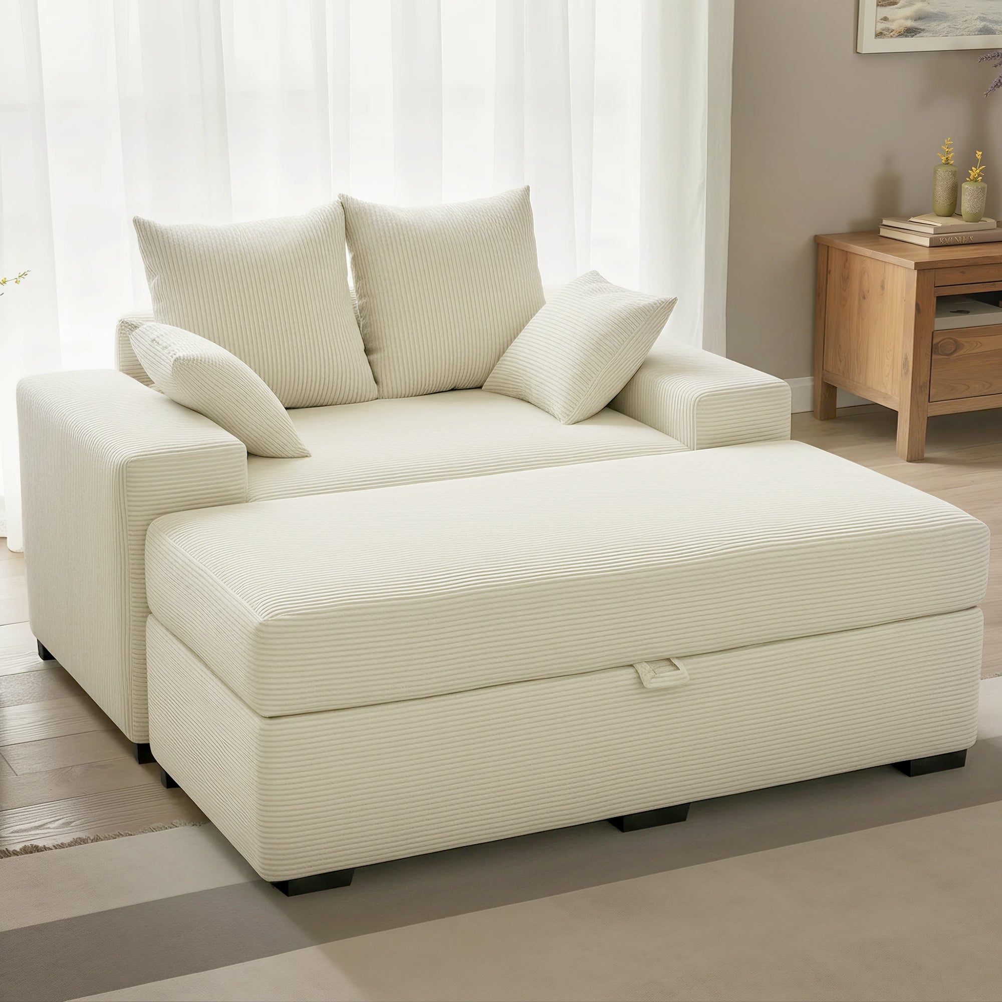 Advwin Chaise Lounge with Storage Ottoman Medium-Rib