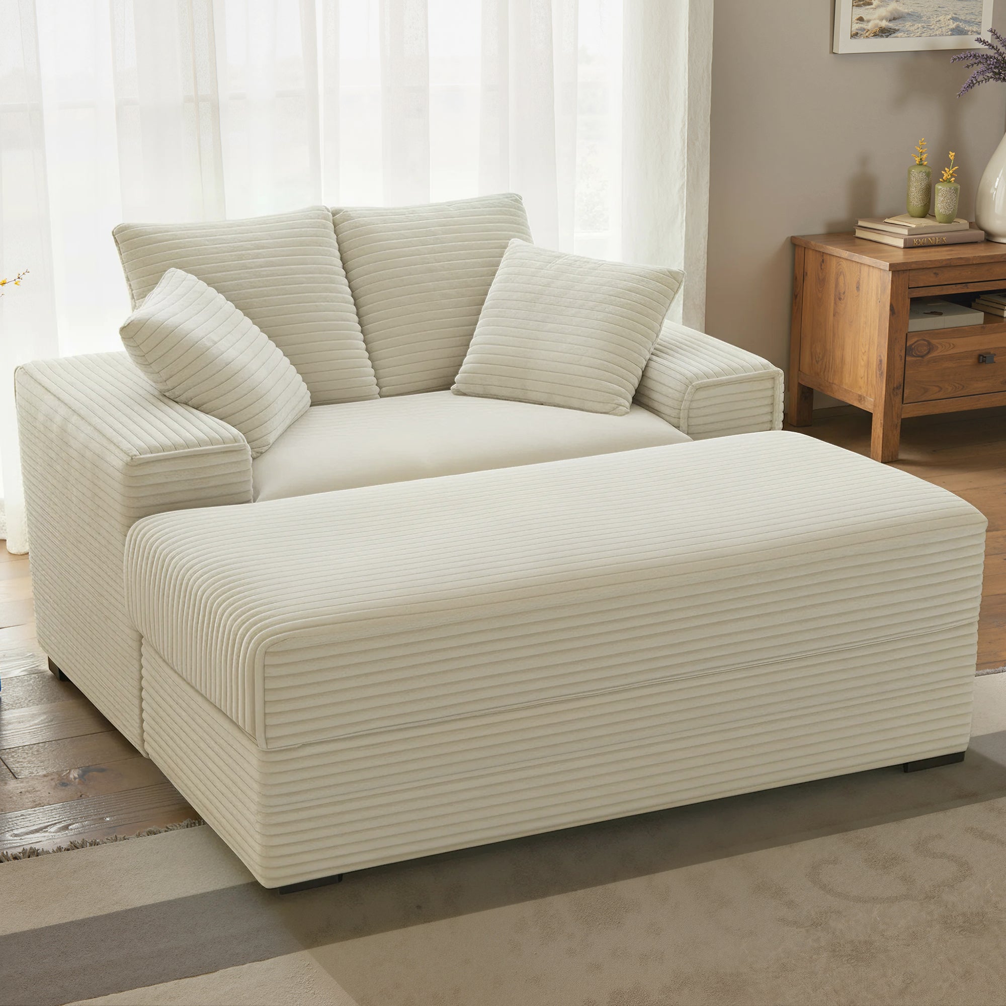 Advwin Chaise Lounge with Storage Ottoman Wide-Rib