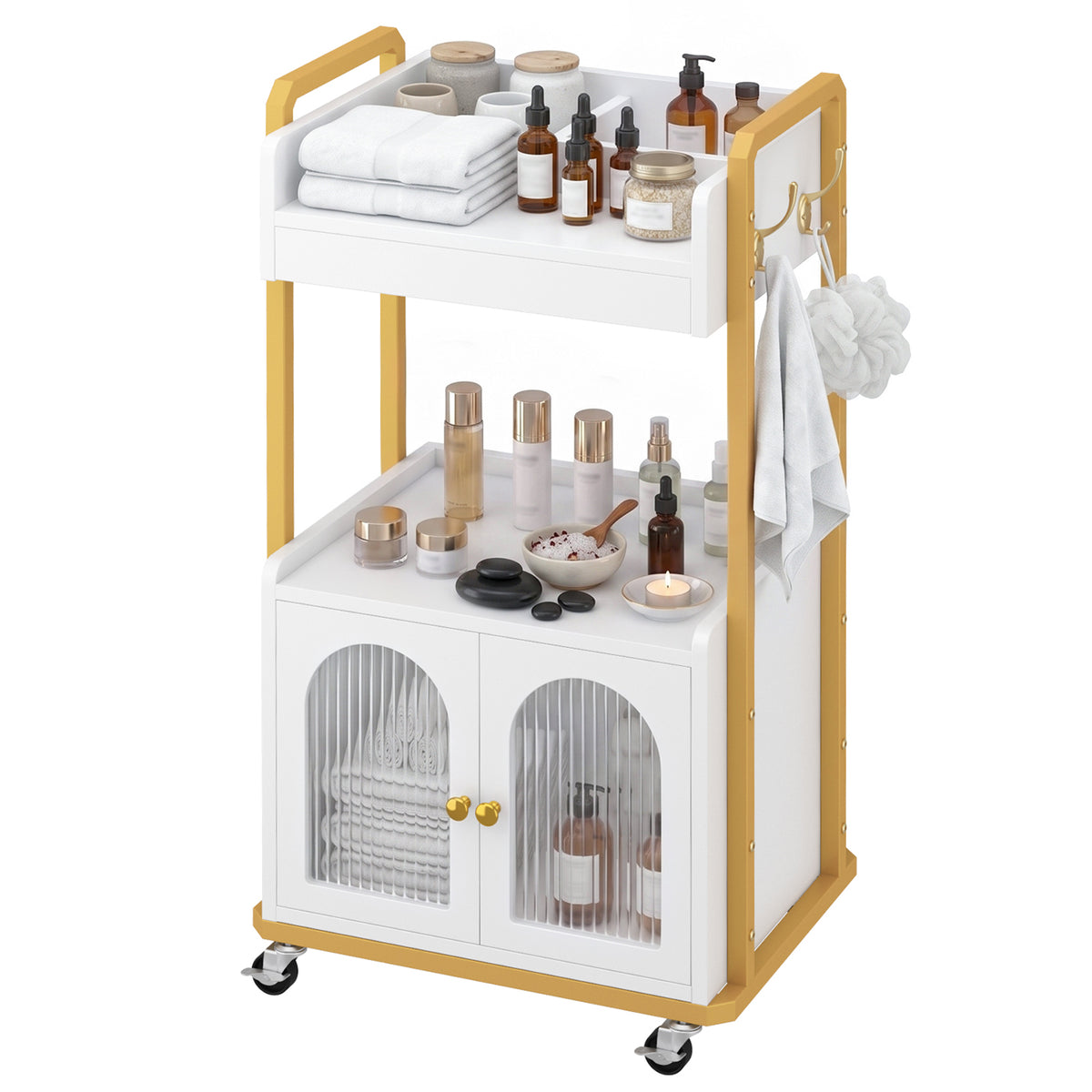 Advwin Rolling Salon Cart with Glass Door Cabinet