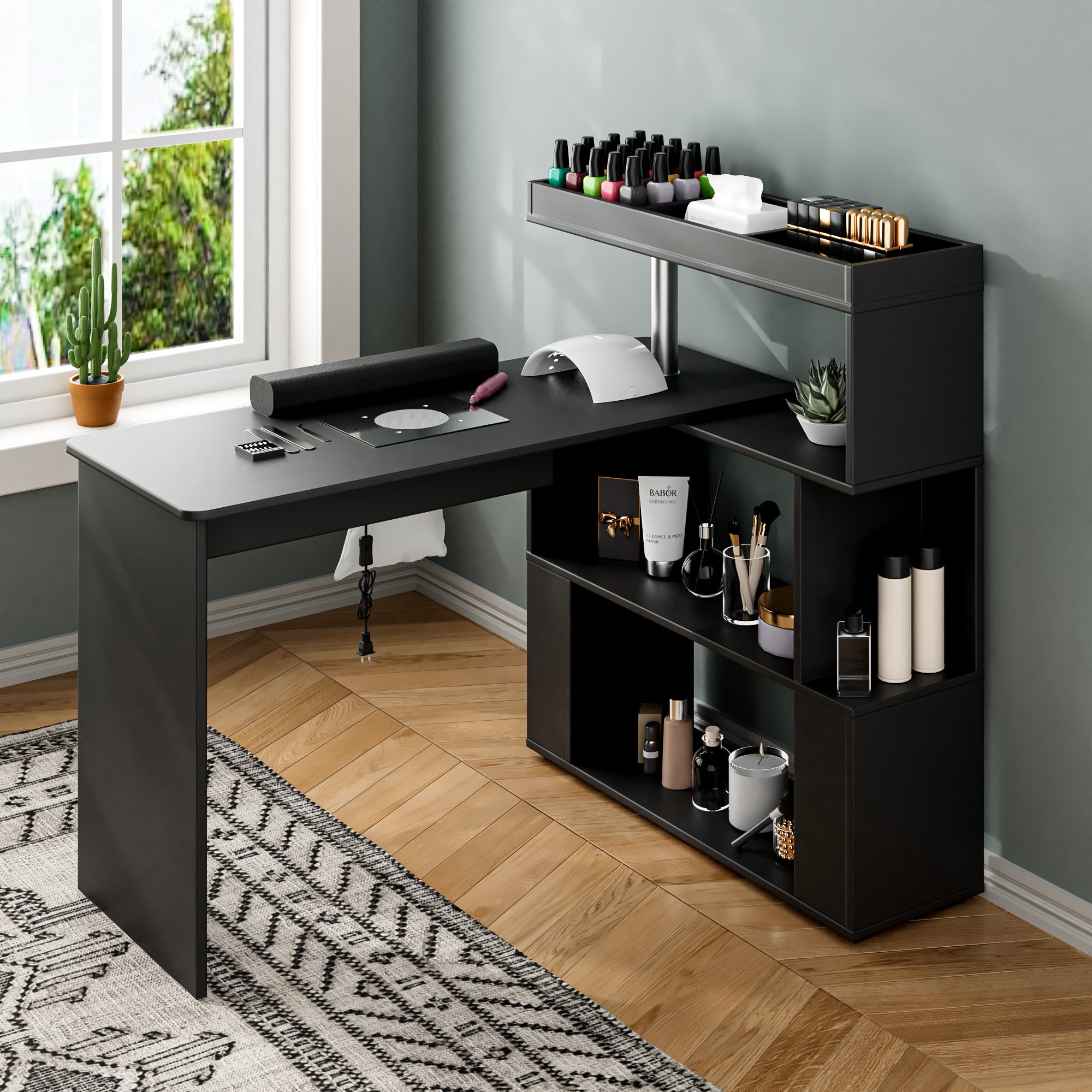 Advwin L-Shaped Rotating Nail Table with Dust Collector