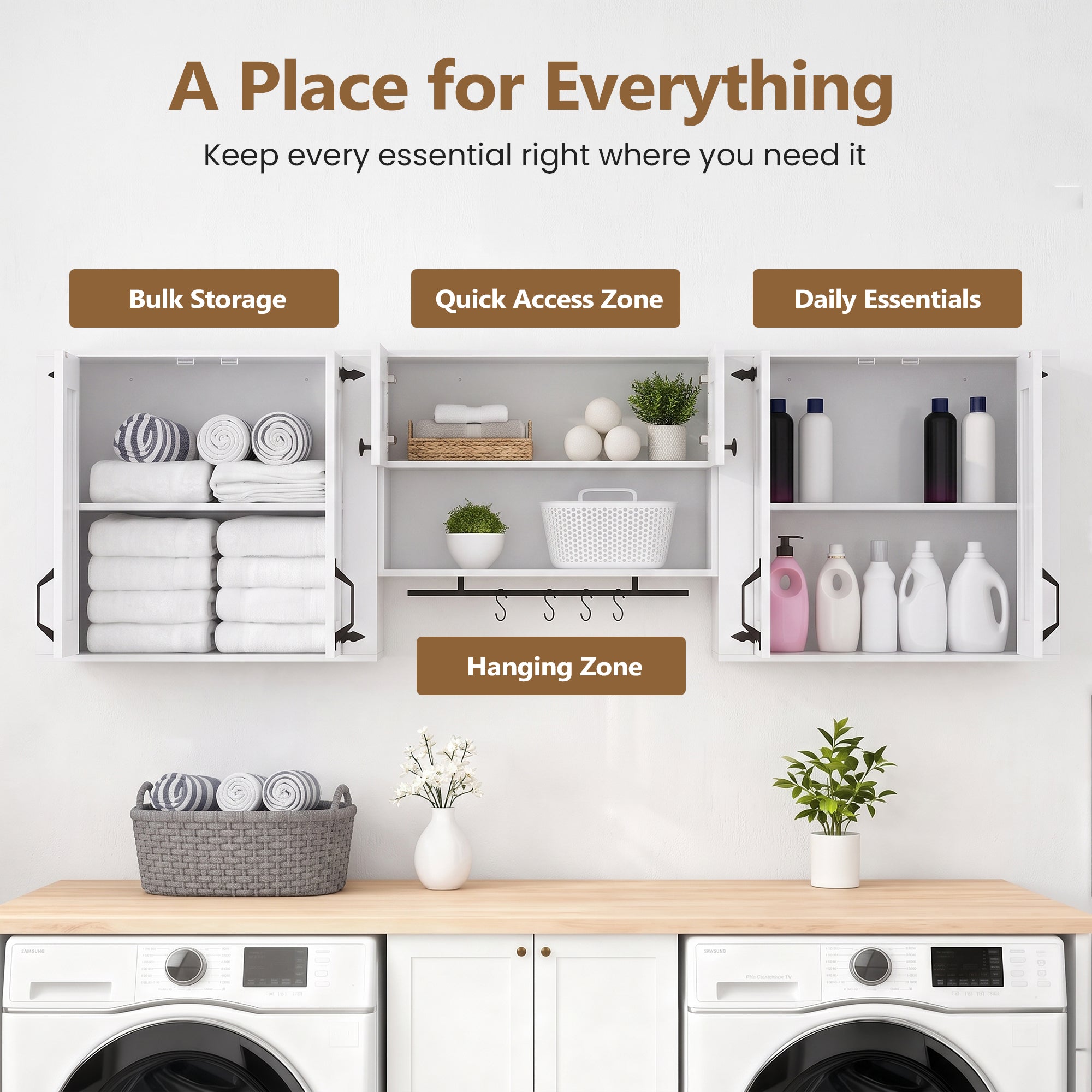Advwin Laundry Room Farmhouse Wall Cabinet Set