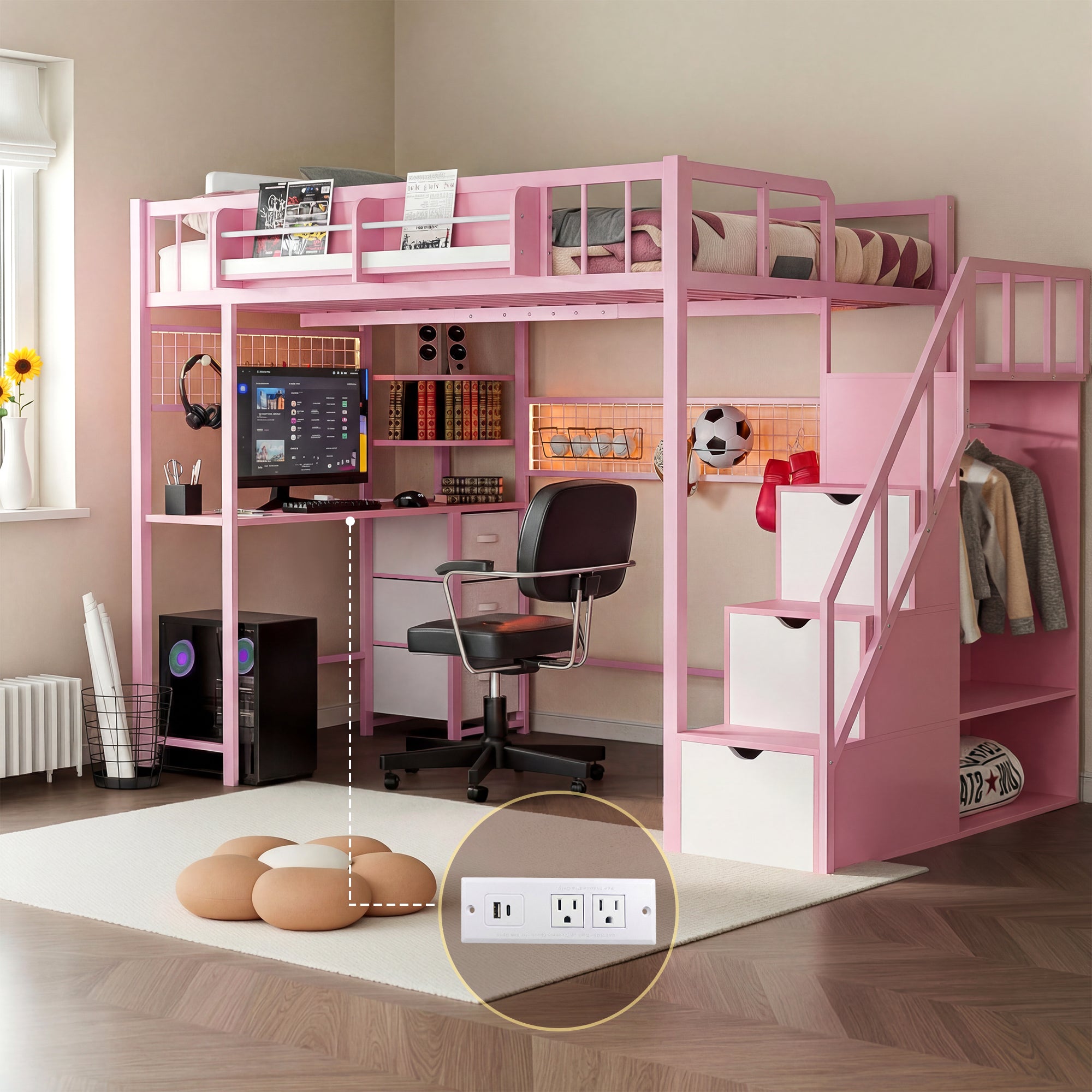 Advwin Loft Bed with Desk and Stairs (Low Stock)