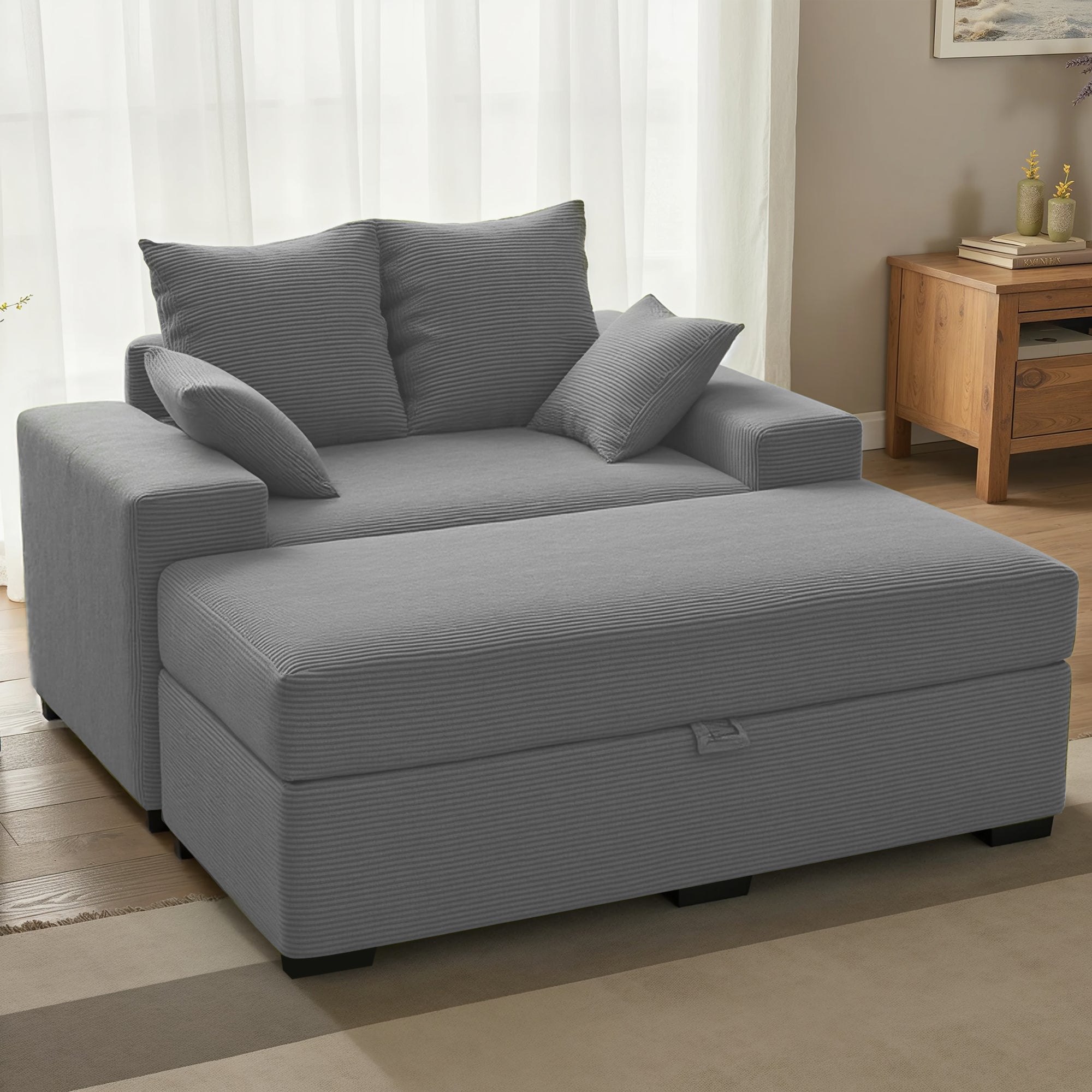 Advwin Chaise Lounge with Storage Ottoman Medium-Rib