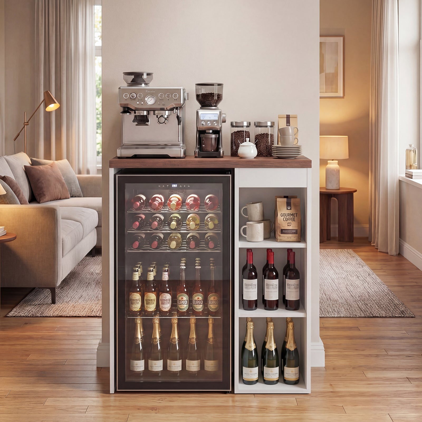 Advwin Coffee Bar Cabinet with Fridge Space