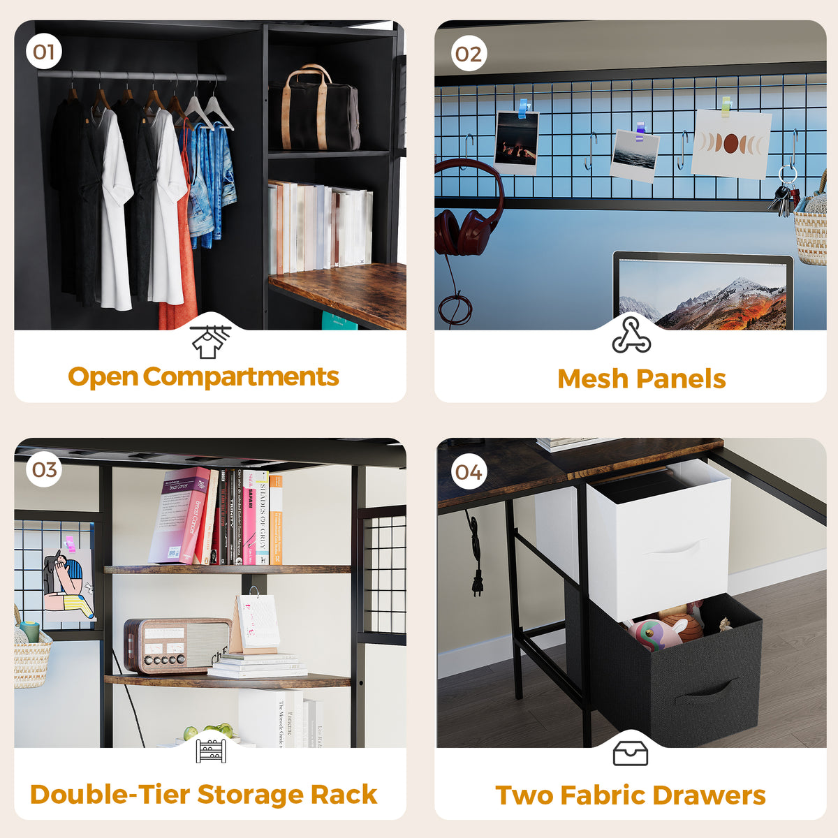 Advwin Space-Saving Loft Bed with LED Light & Drawers