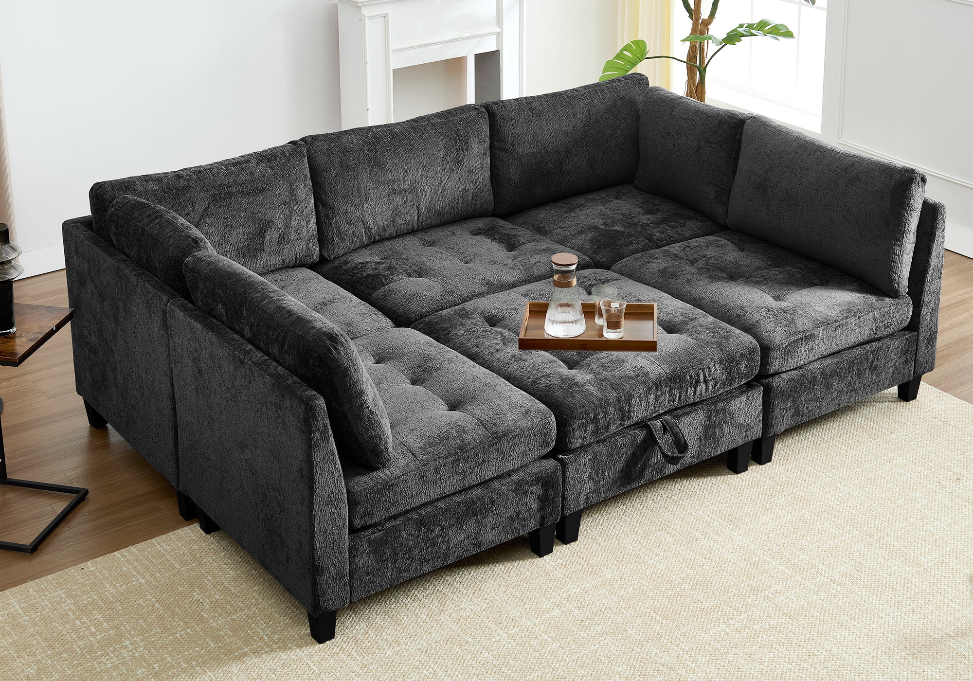 Advwin Oversized Sectional Sofa with Storage Ottoman