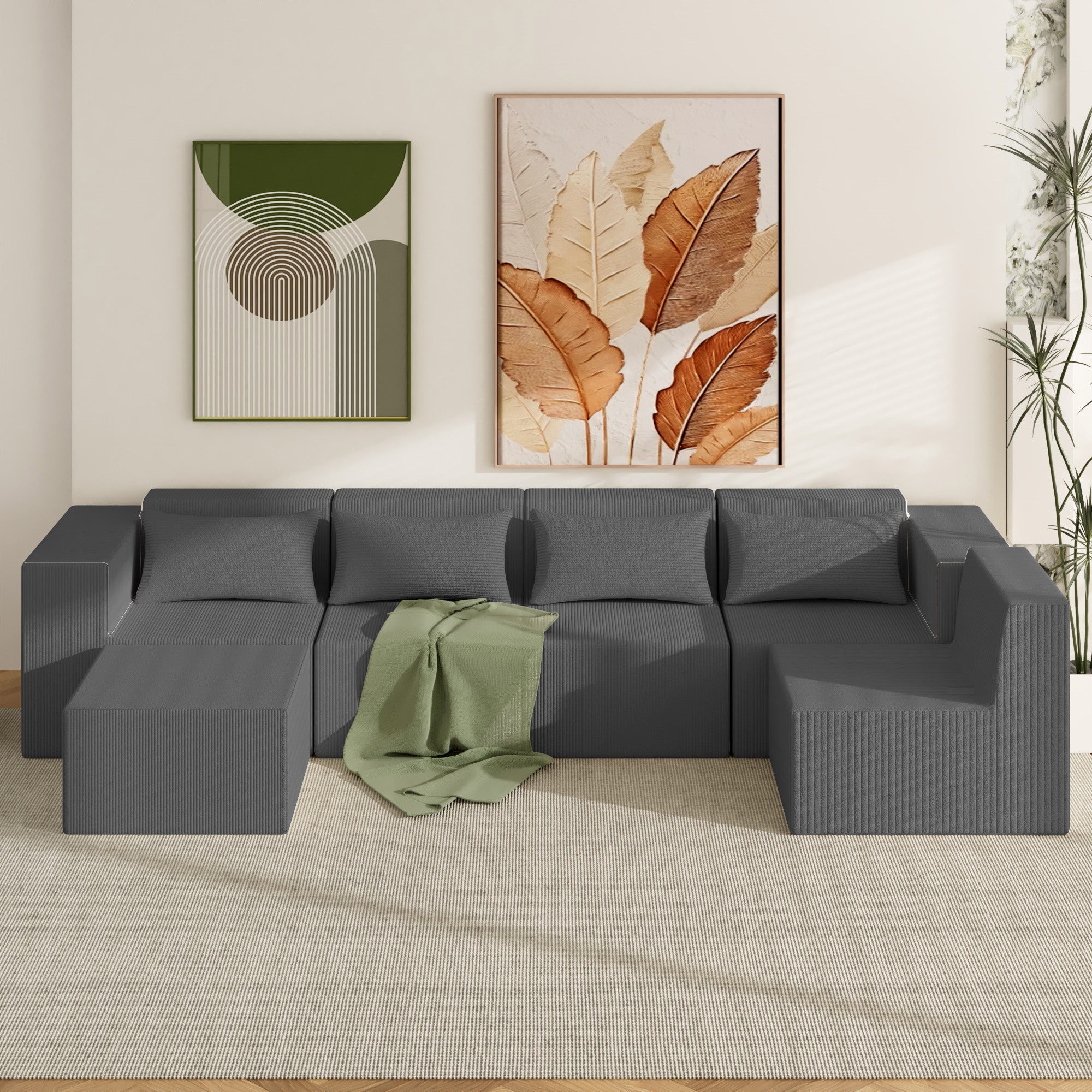 Advwin Oversized Modular Sectional Corduroy Couch