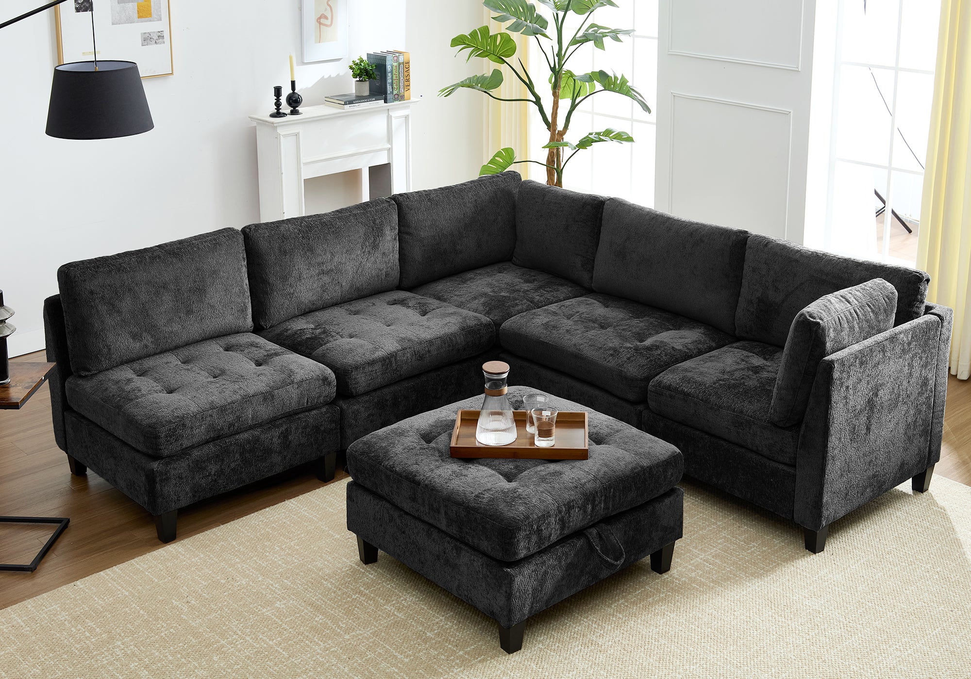 Advwin Oversized Sectional Sofa with Storage Ottoman