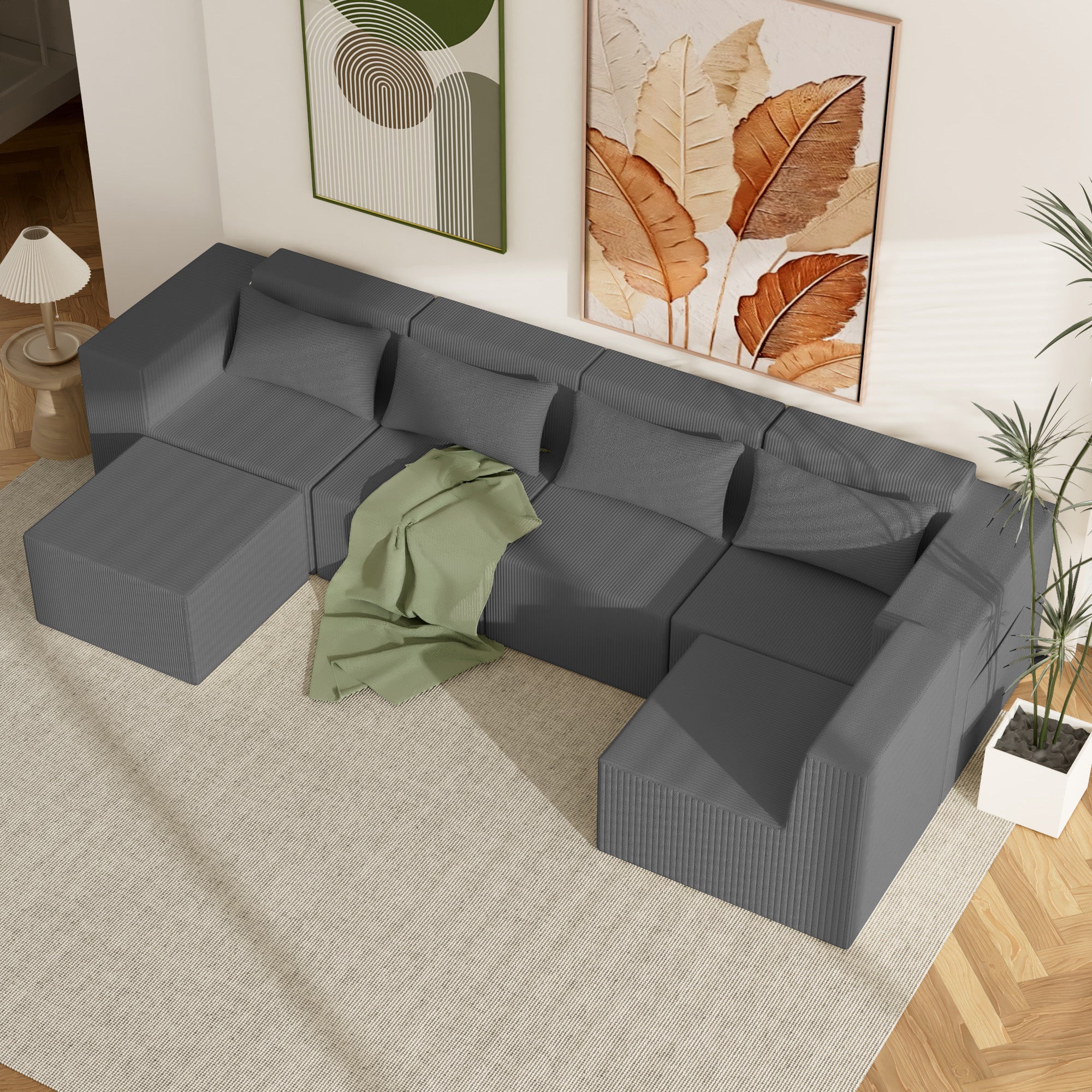 Advwin Oversized Modular Sectional Corduroy Couch