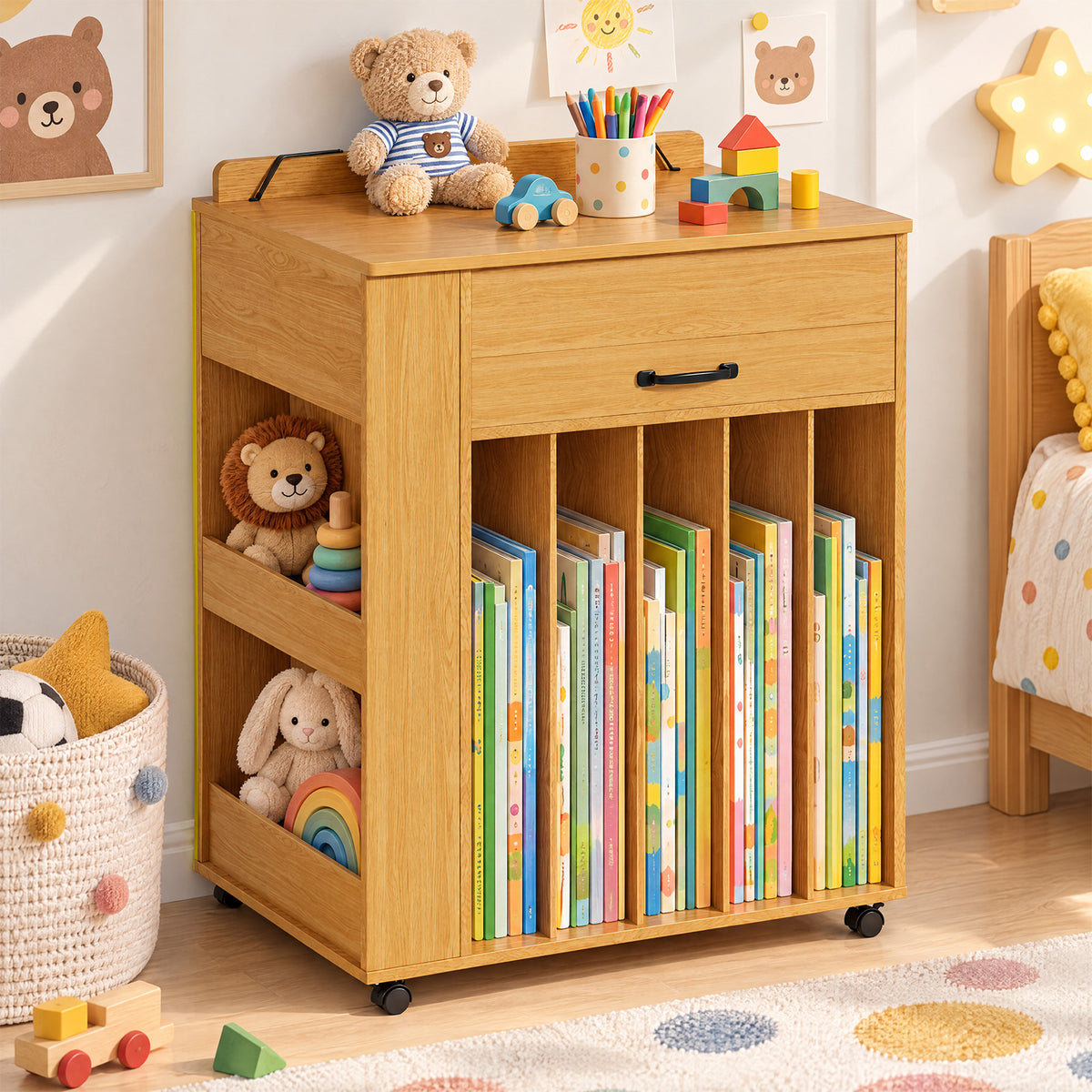 Advwin Rolling Big Book Display Cart with Markerboard