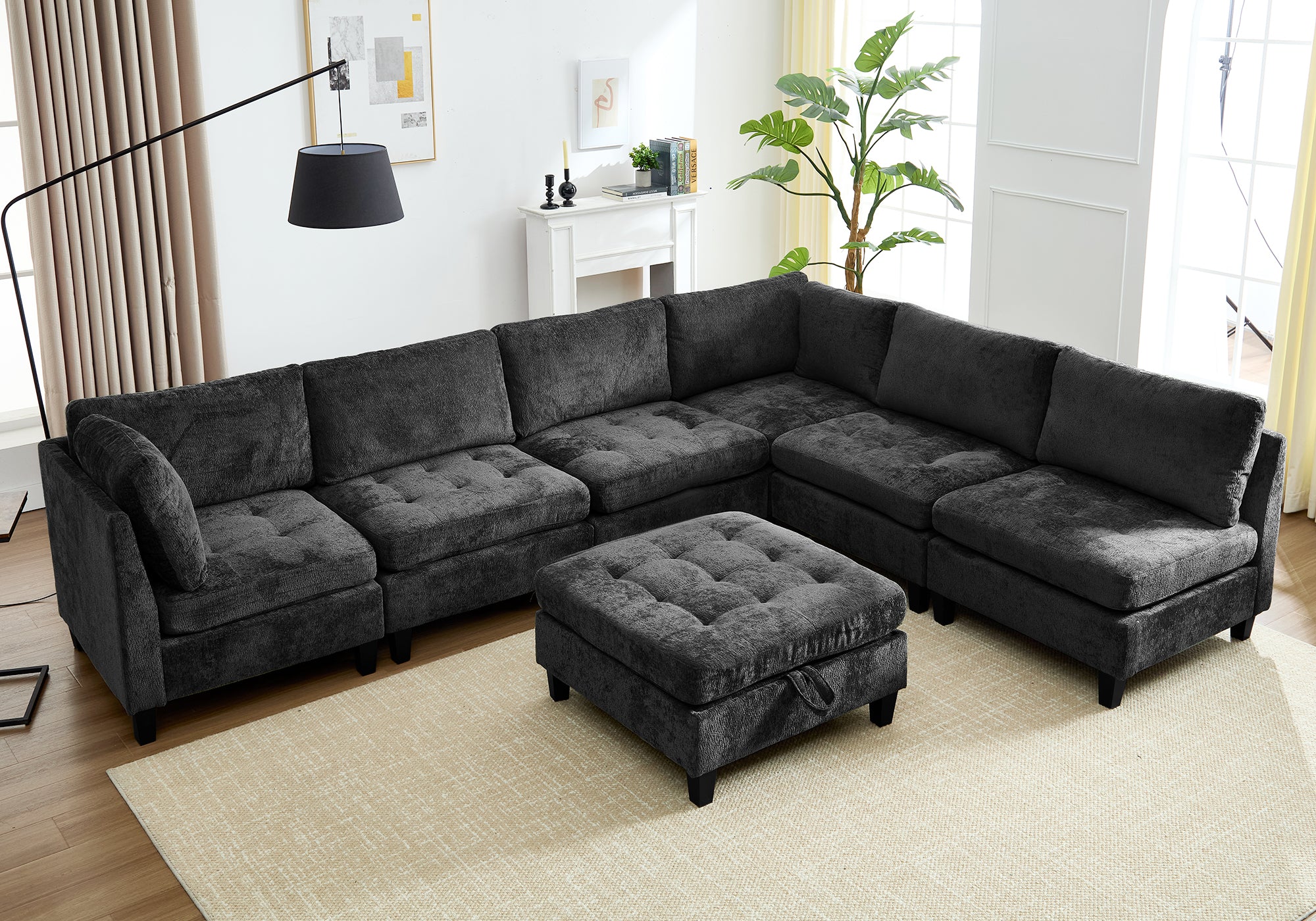 Advwin Oversized Sectional Sofa with Storage Ottoman