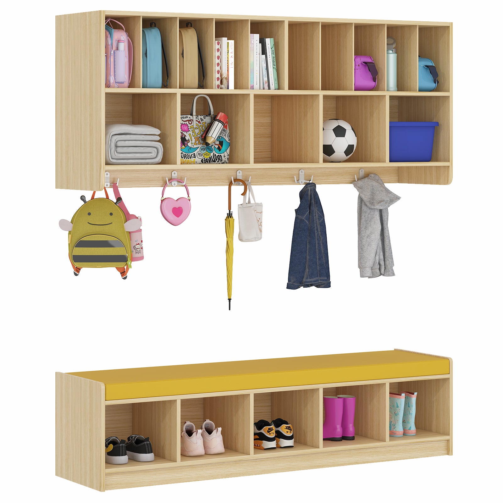 Advwin Wall-Mounted Diaper Storage w/Bench