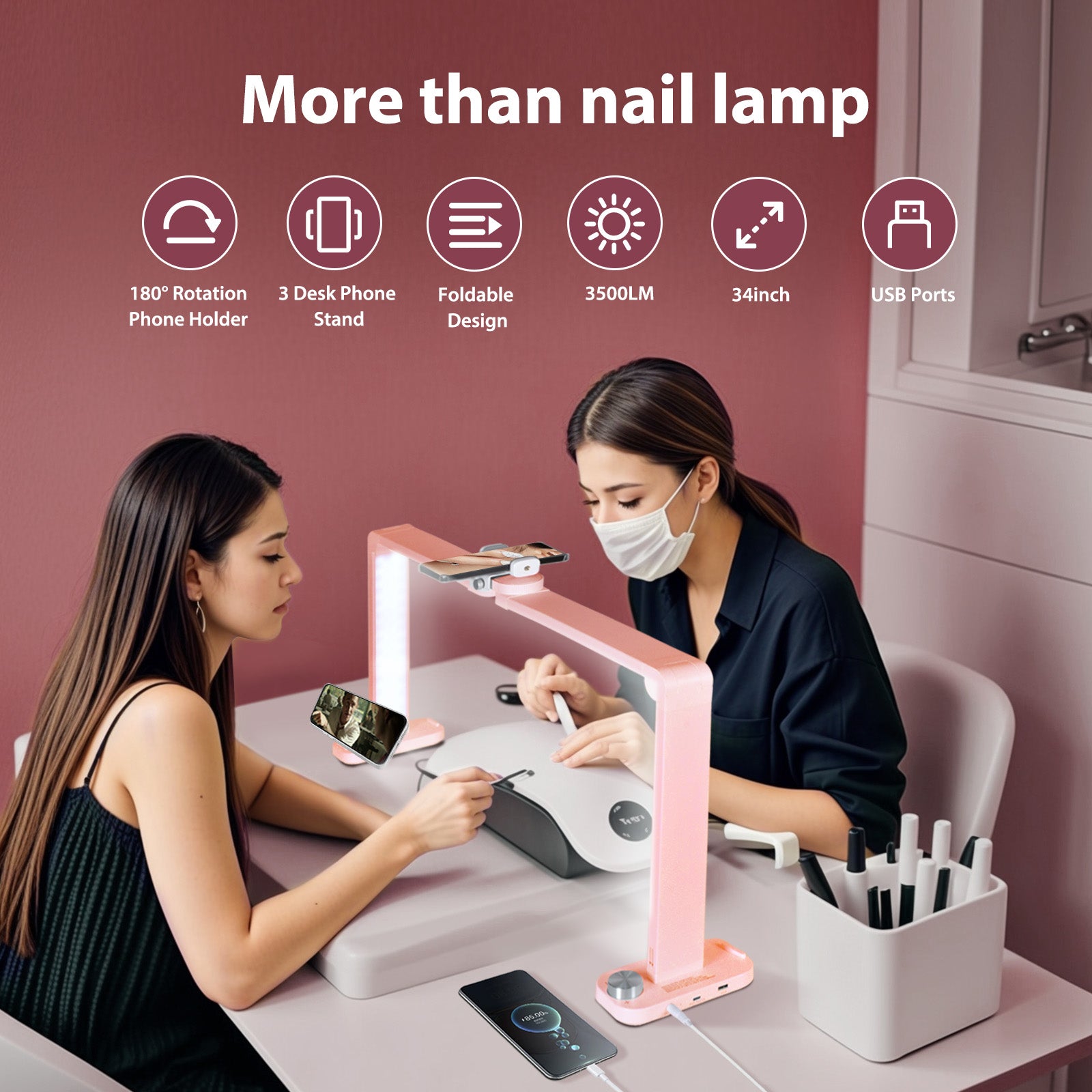 Advwin Nail Lamp Foldable with USB Ports