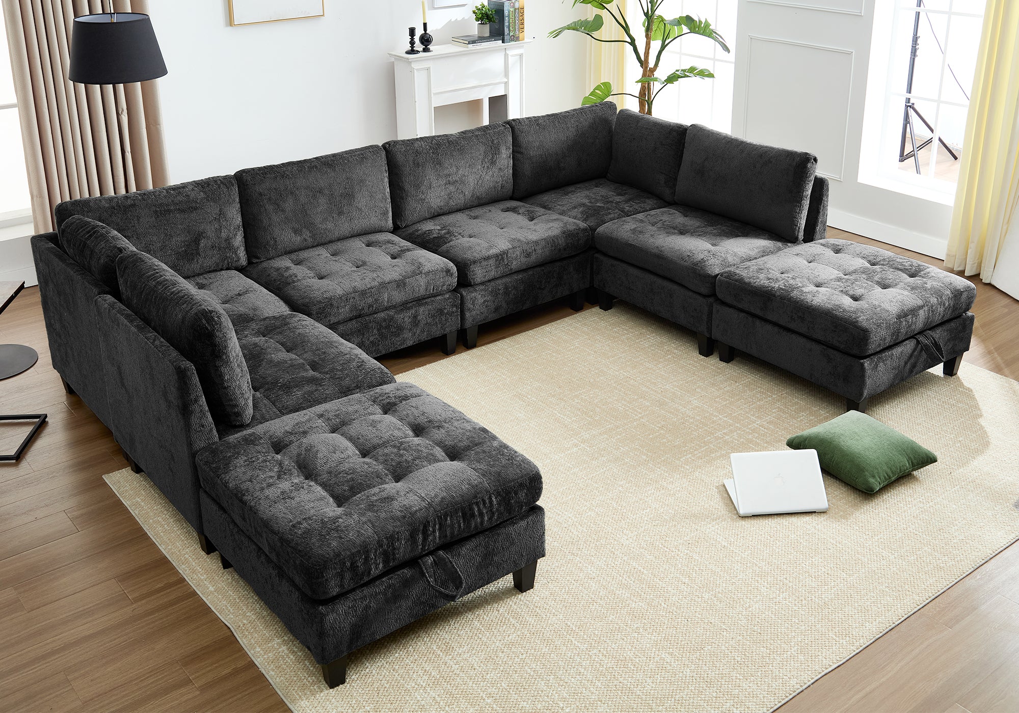 Advwin Oversized Sectional Sofa with Storage Ottoman