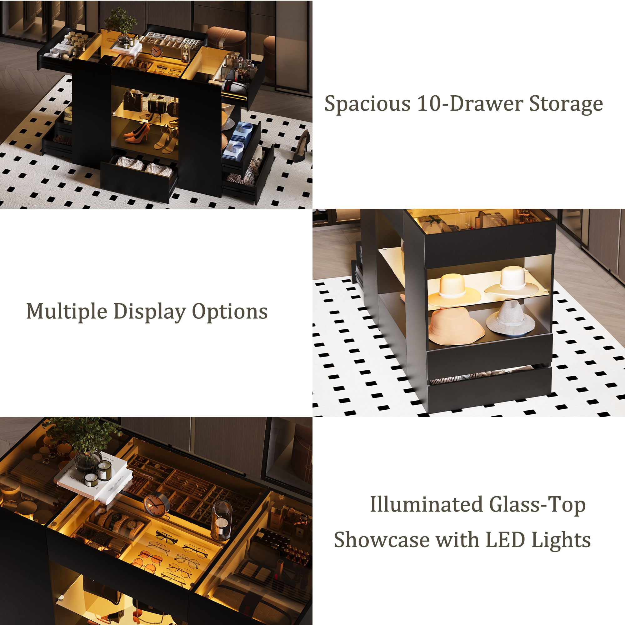 Advwin Modern Closet Island with 10 Drawers