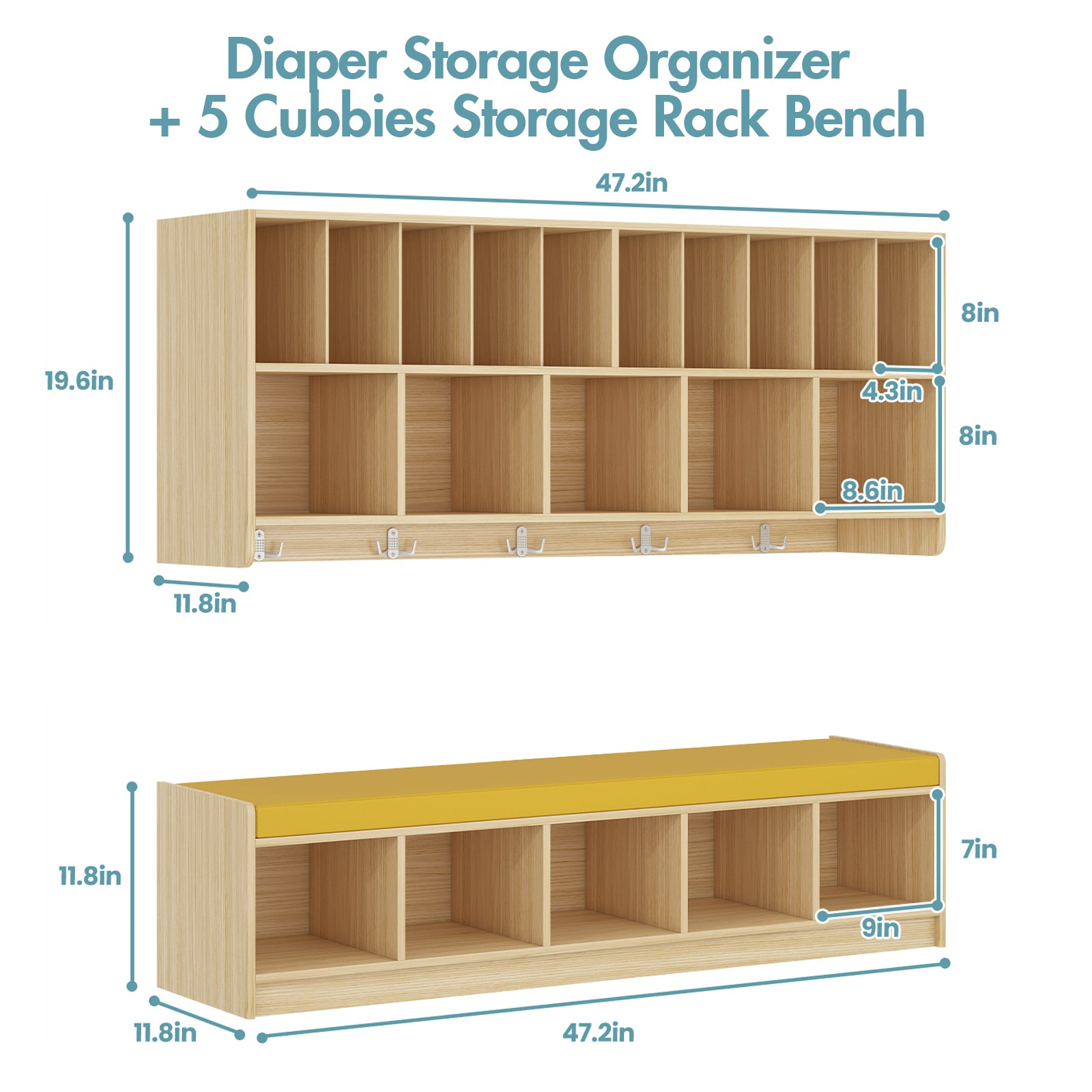Advwin Wall-Mounted Diaper Storage w/Bench