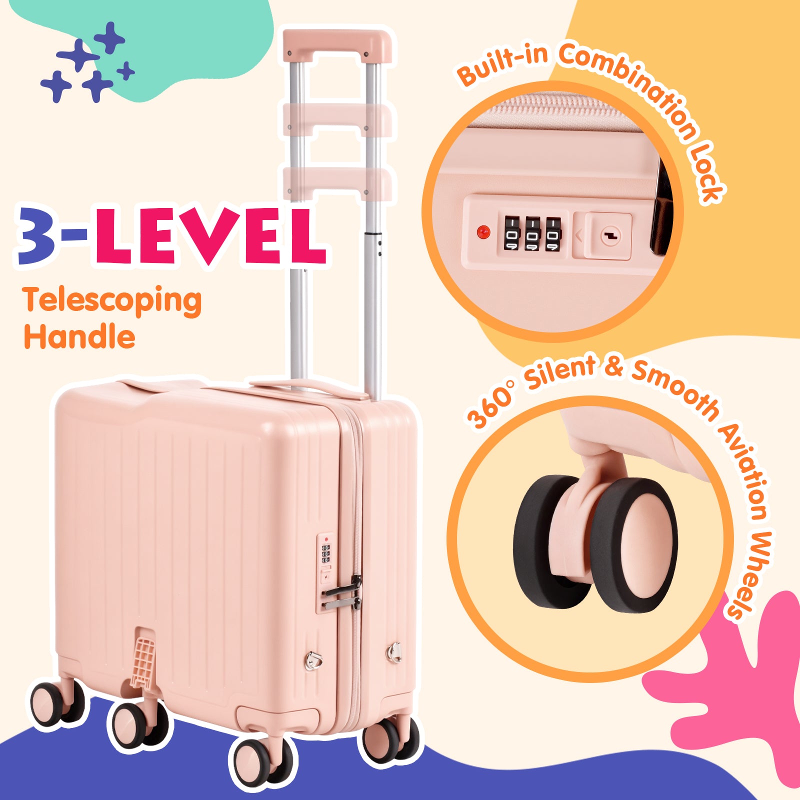 Advwin 20" Kids Ride-On Suitcase with 6 Wheels