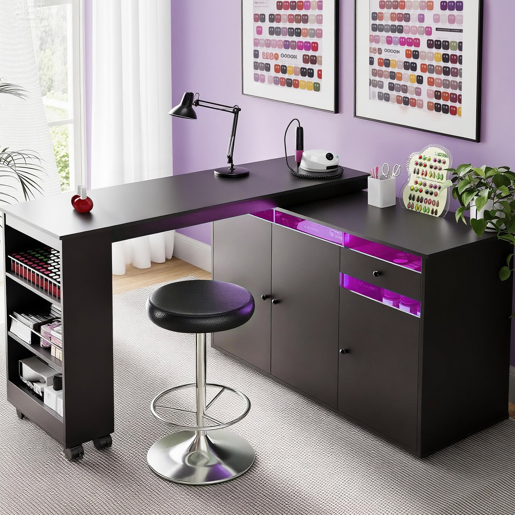 Advwin Rotating & Convertible Nail Table with LED Light