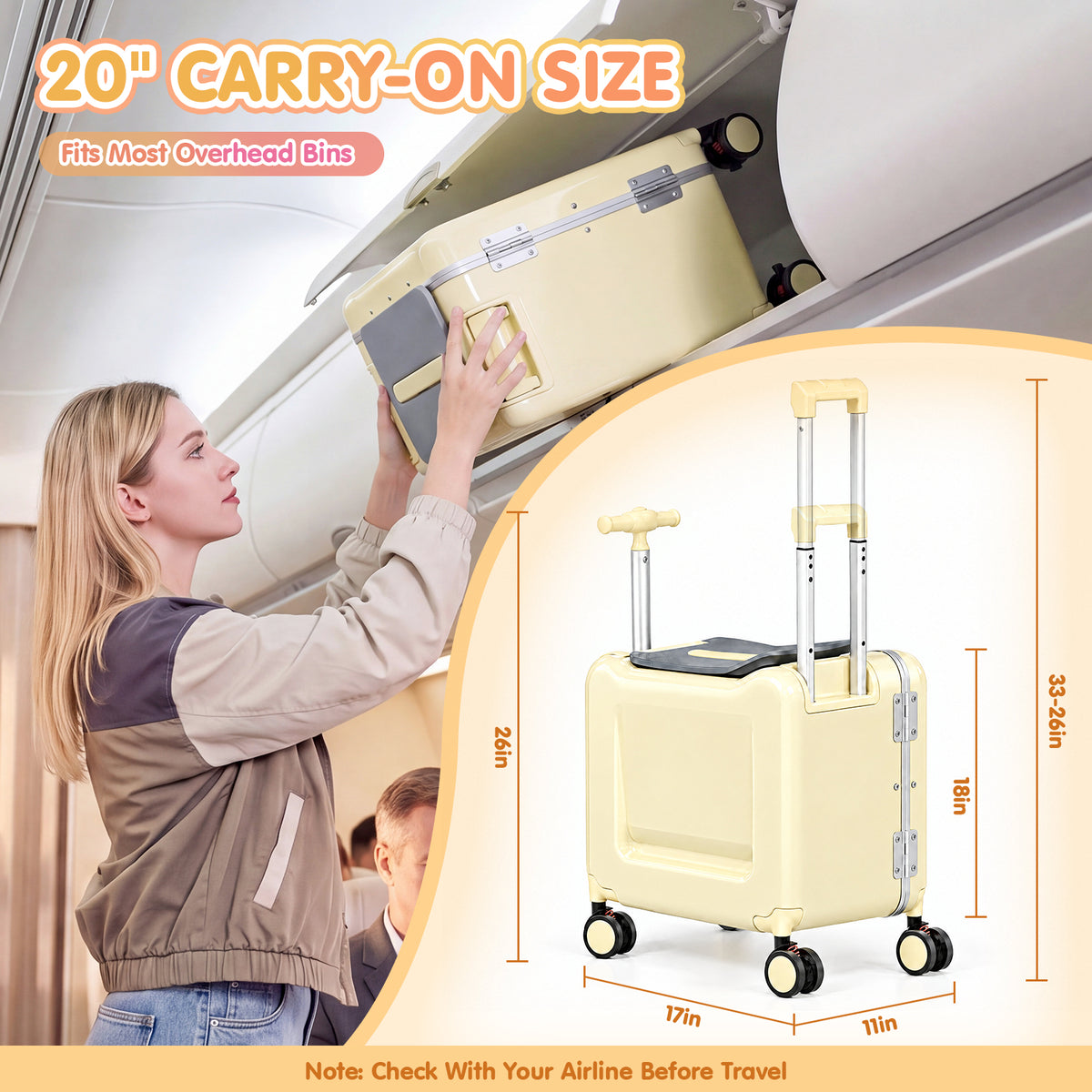 Advwin 20" Kids Ride-On Suitcase w/ Dual Handles