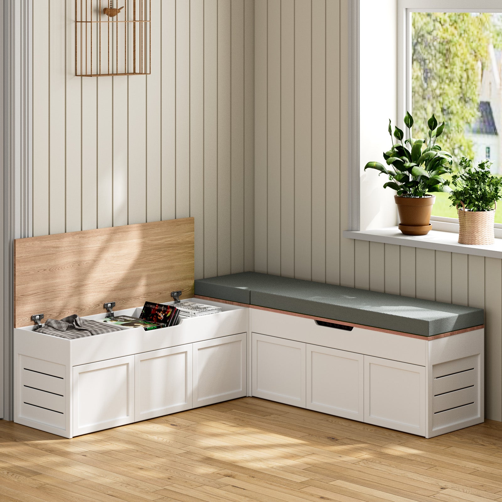 Advwin L-Shaped Corner Storage Bench