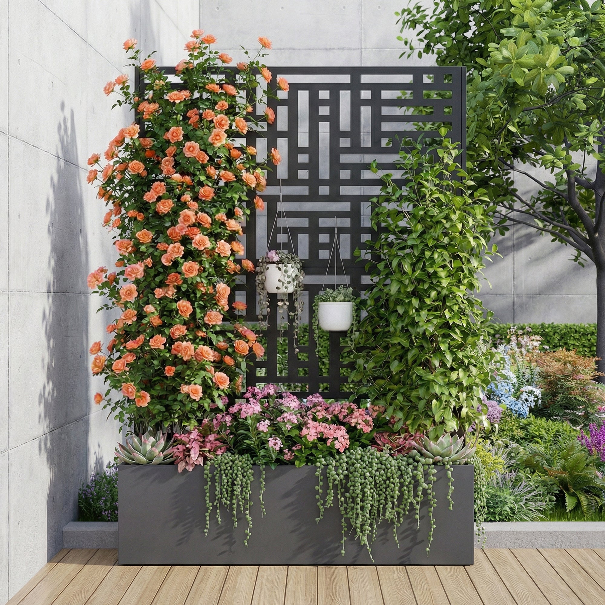Advwin Metal Planter Box w/ Trellis Privacy Screen