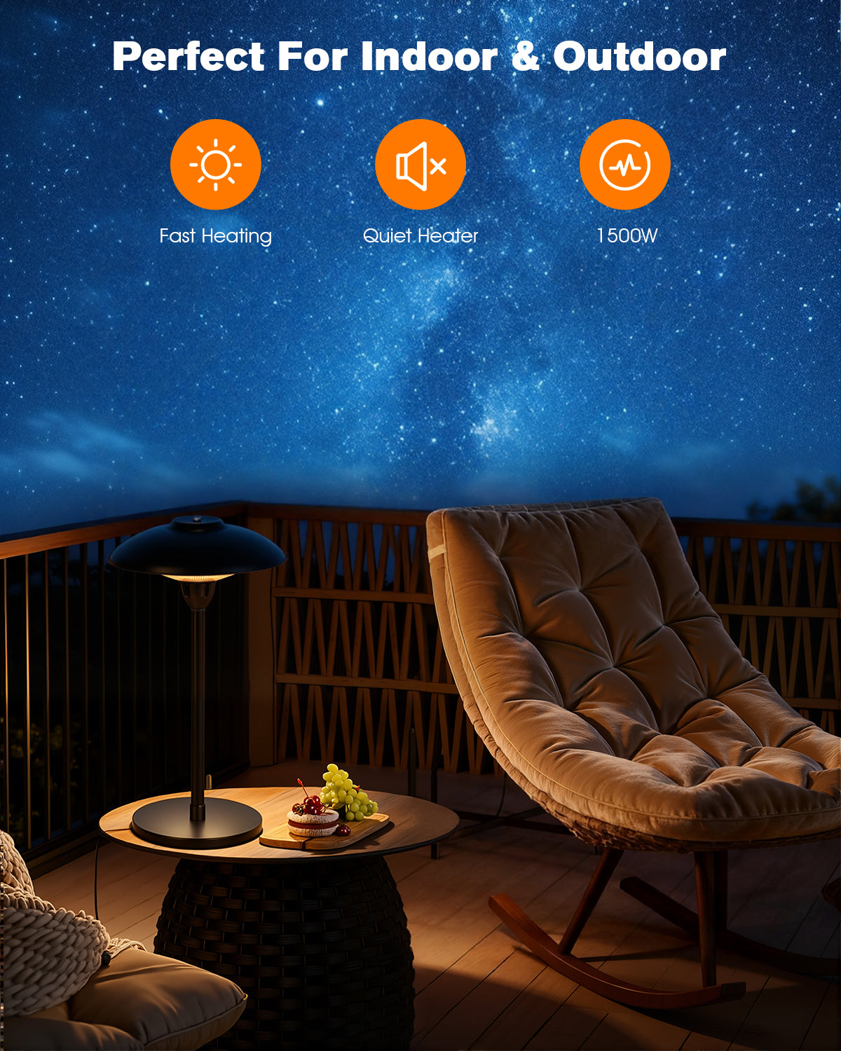 Indoor and outdoor furniture with a starry night sky background
