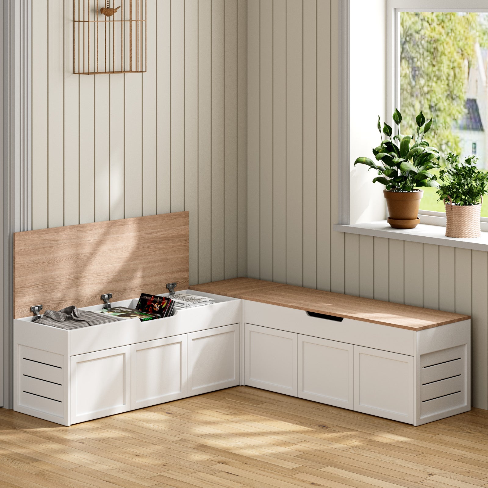 Advwin L-Shaped Corner Storage Bench
