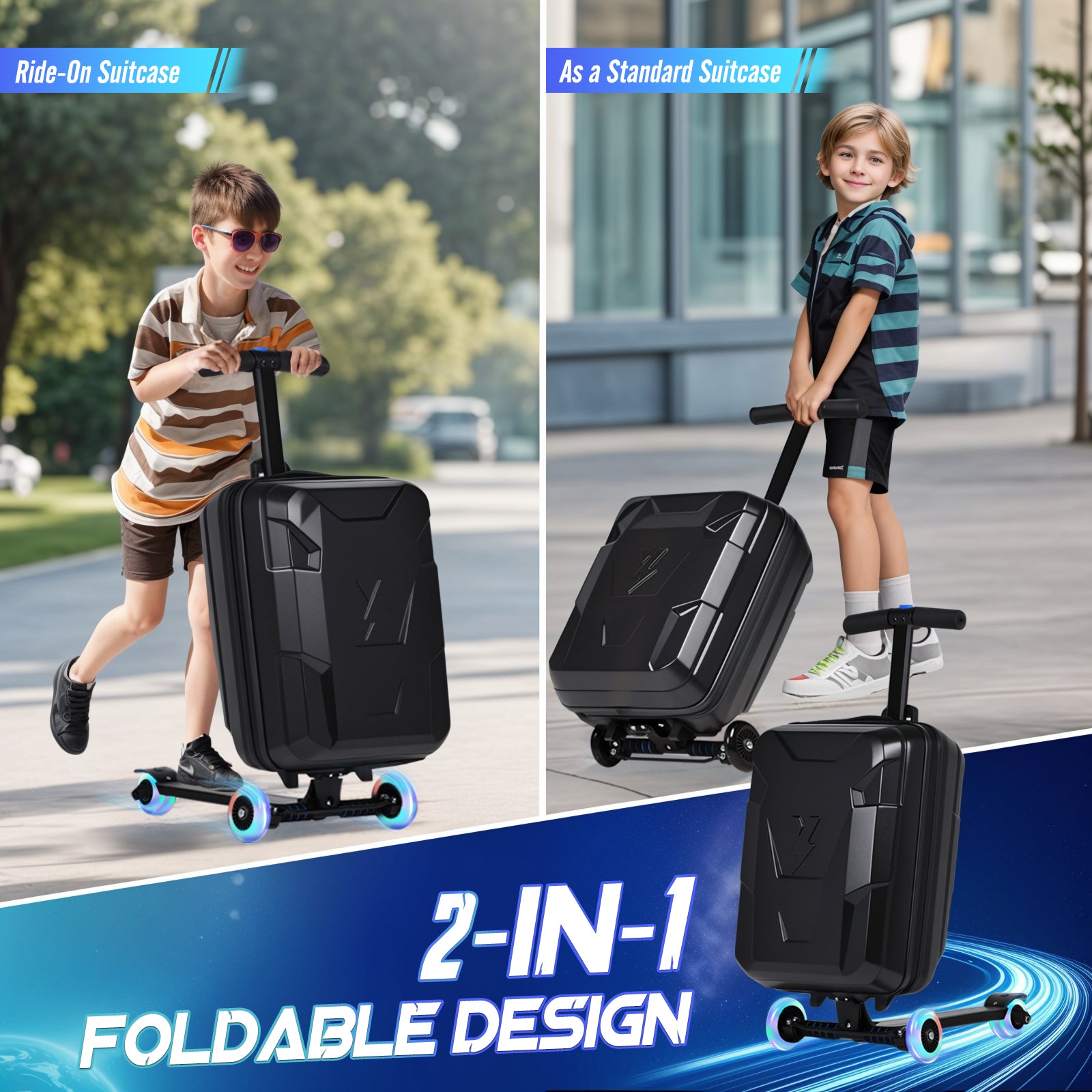 Advwin Foldable Carry On Scooter Suitcase for Kids