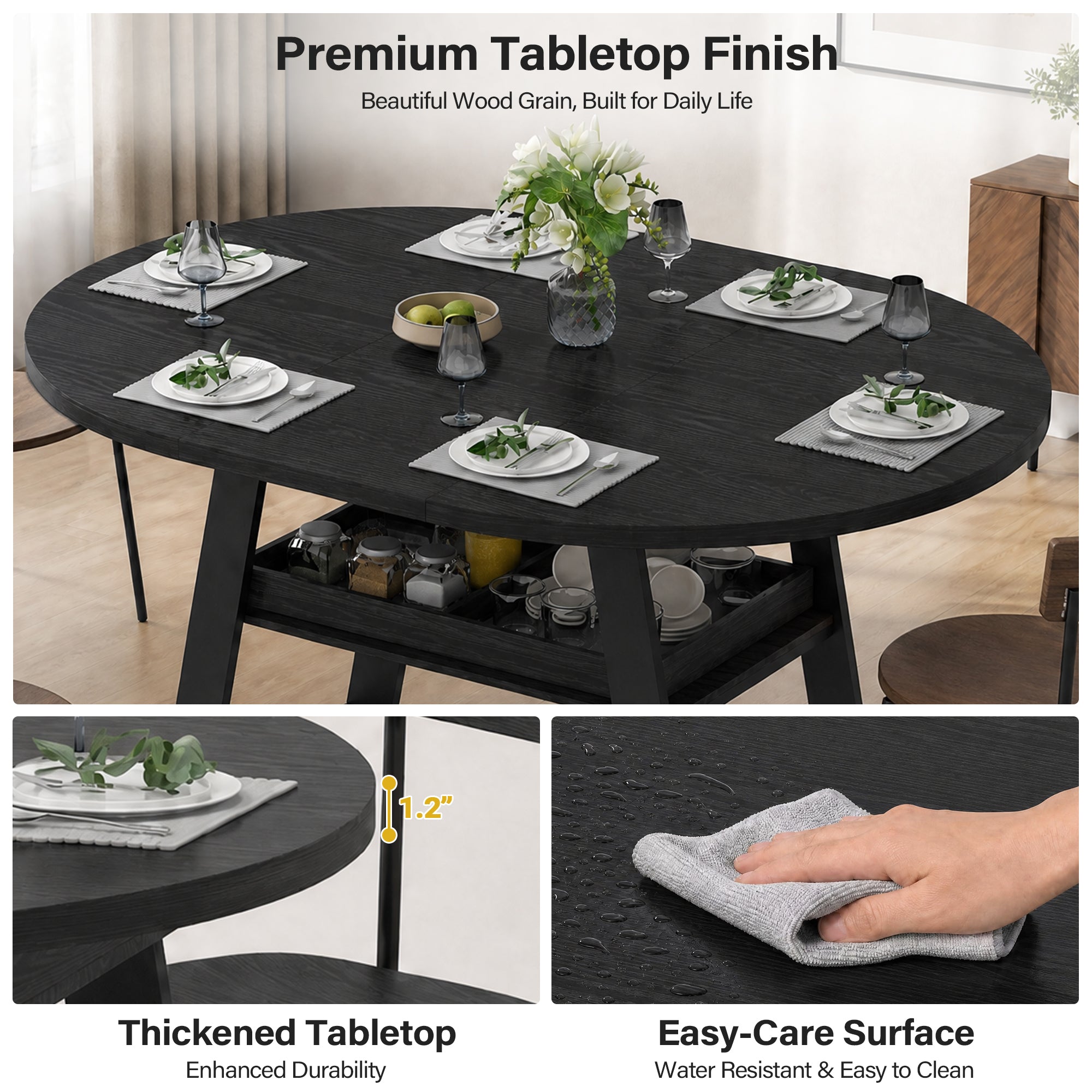 Advwin 43"-59" Extendable Round Dining Table for 4-8