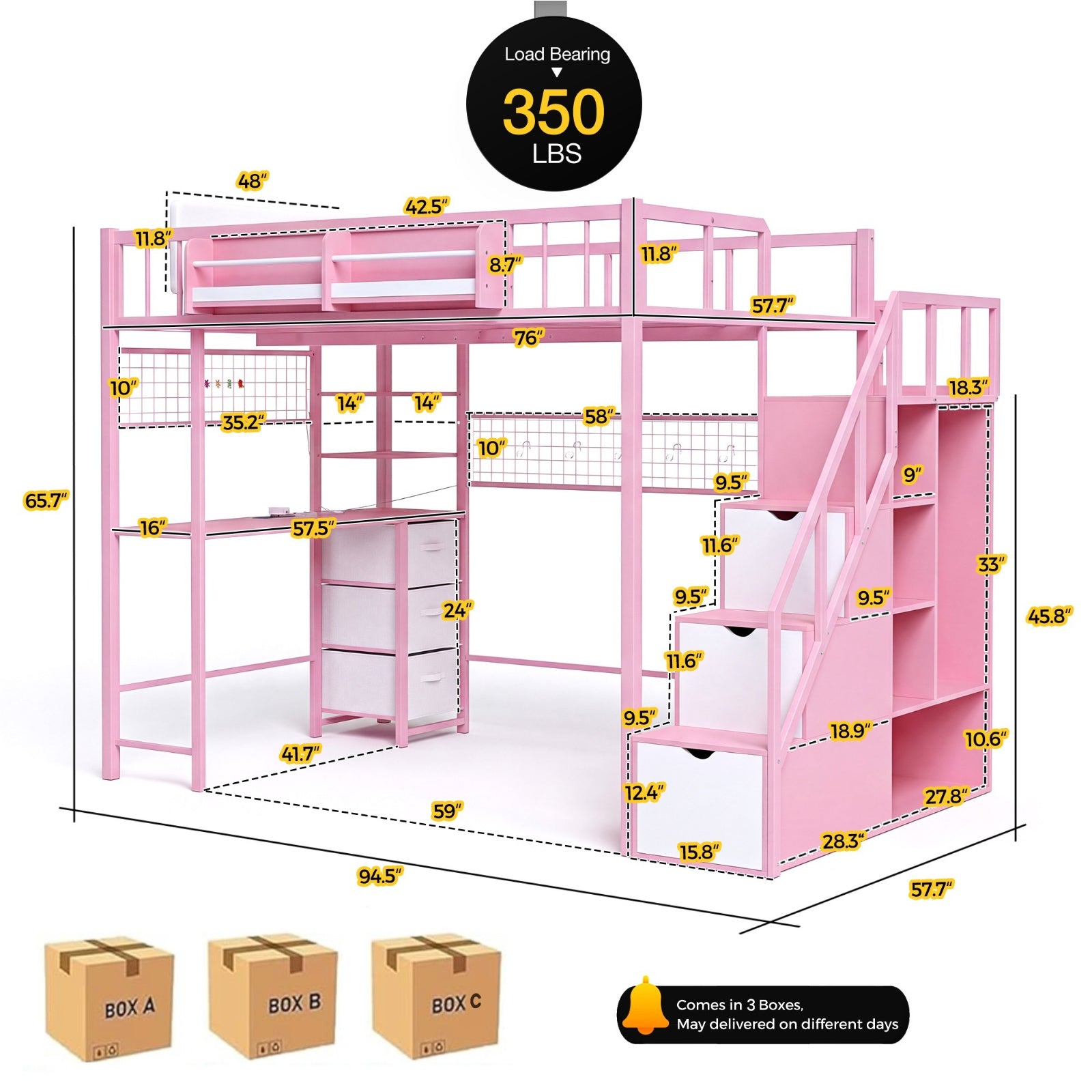 Advwin Loft Bed with Desk and Stairs (Low Stock)