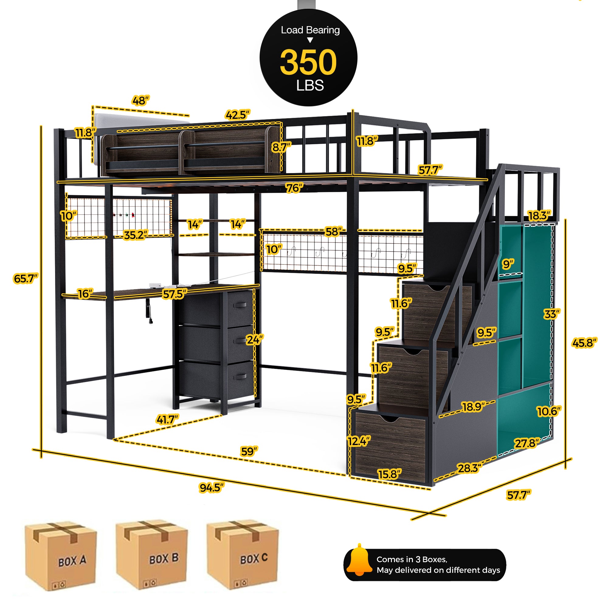 Advwin Loft Bed with Desk and Stairs (Low Stock)