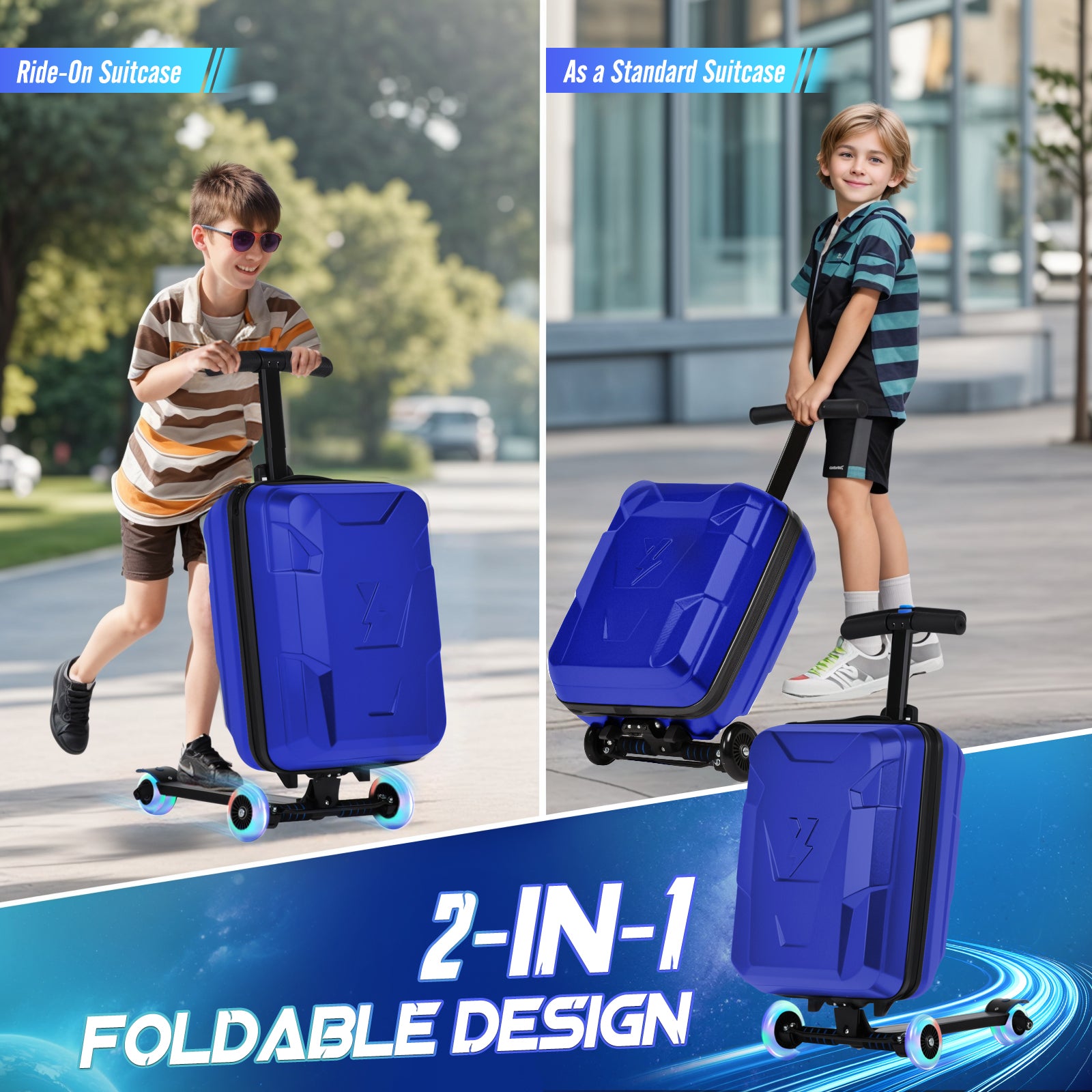 Advwin Foldable Carry On Scooter Suitcase for Kids