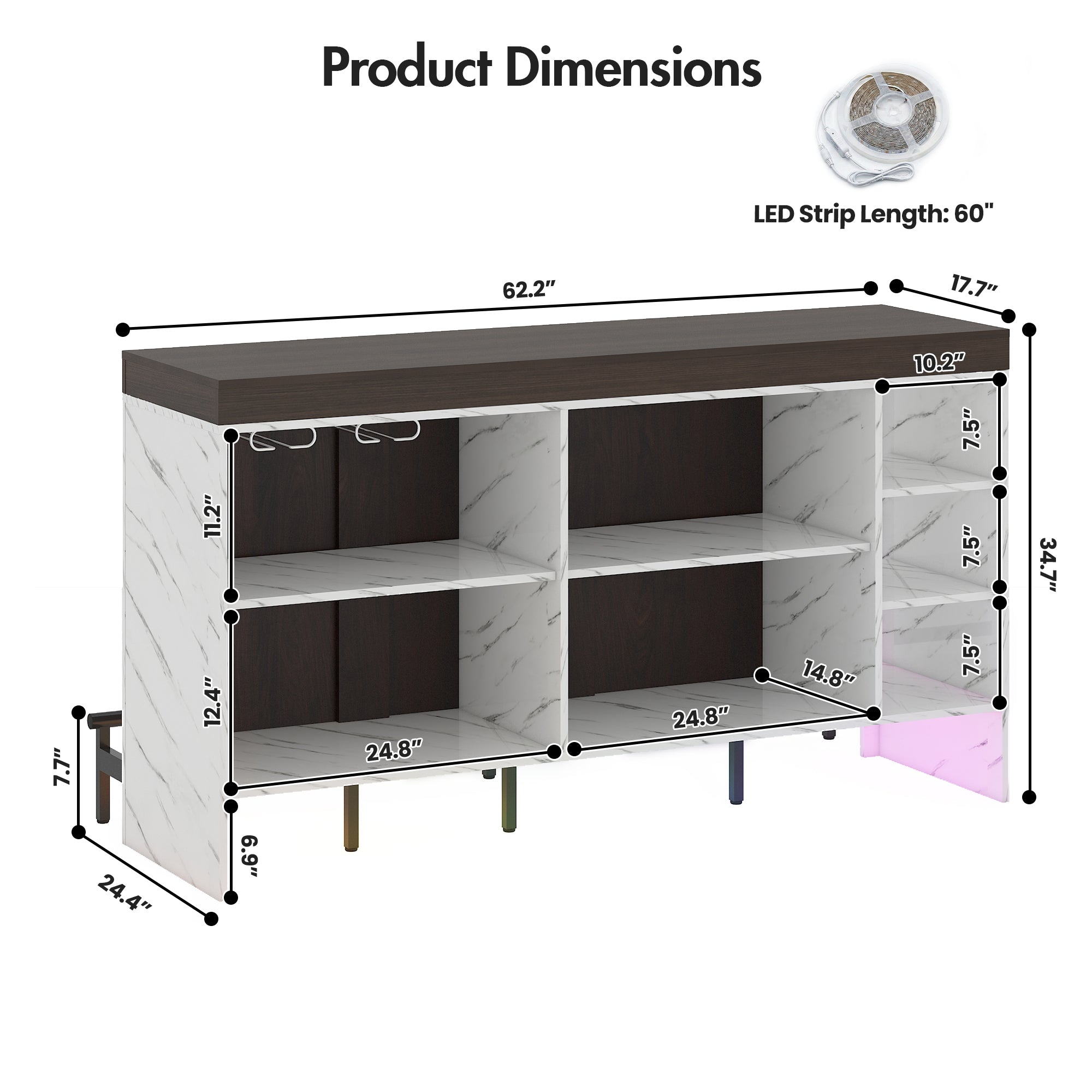 Dimensions of a furniture piece with labeled measurements on a white background