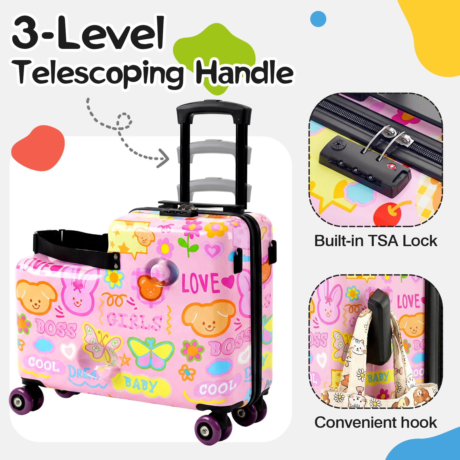 Advwin 20" Cute Pattern Ride-On Suitcase