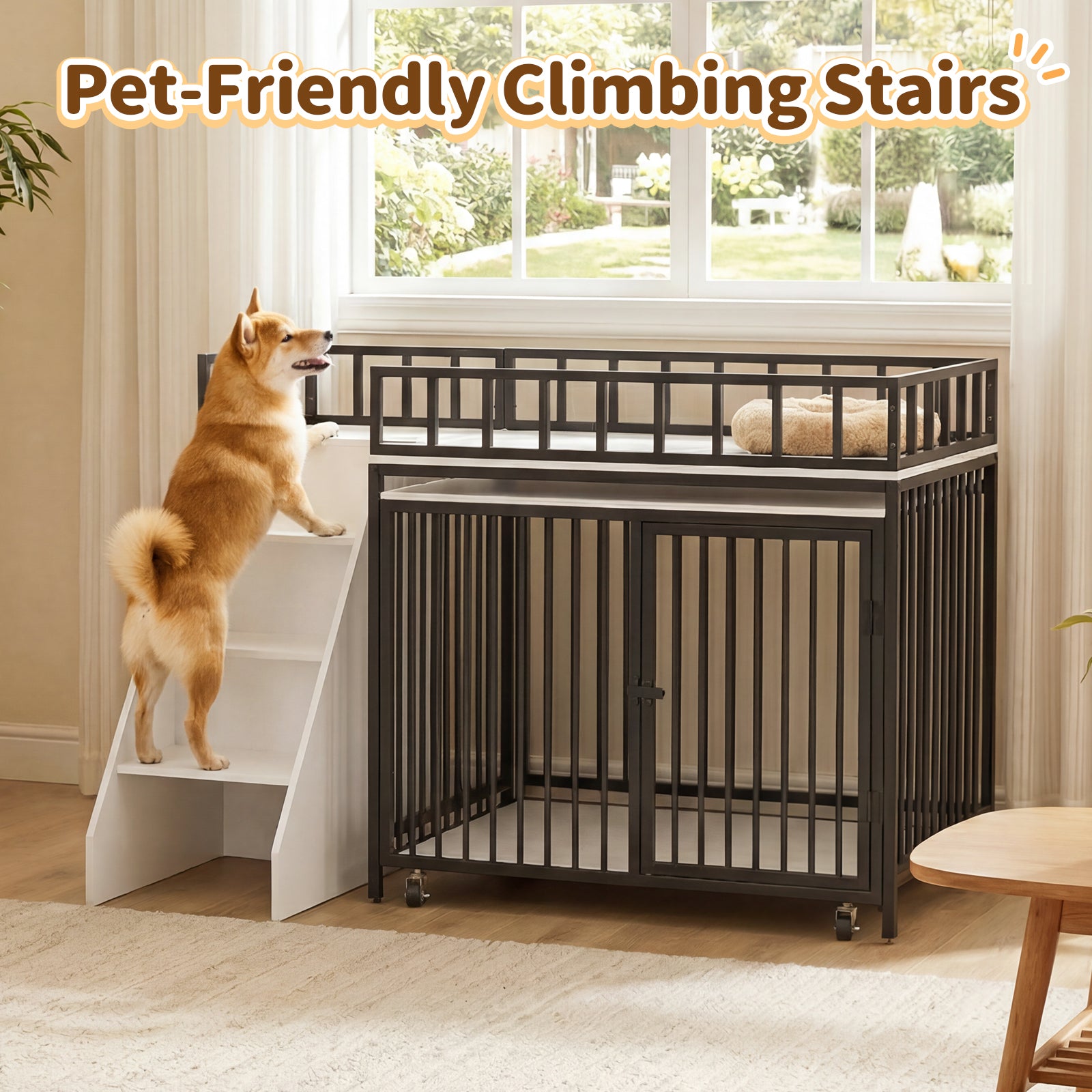Advwin 37" Loft-Style Dog Crate with Storage Shelves