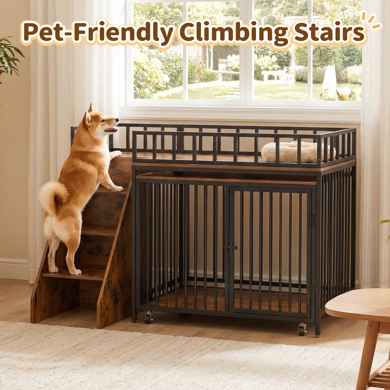 Advwin 37" Loft-Style Dog Crate with Storage Shelves