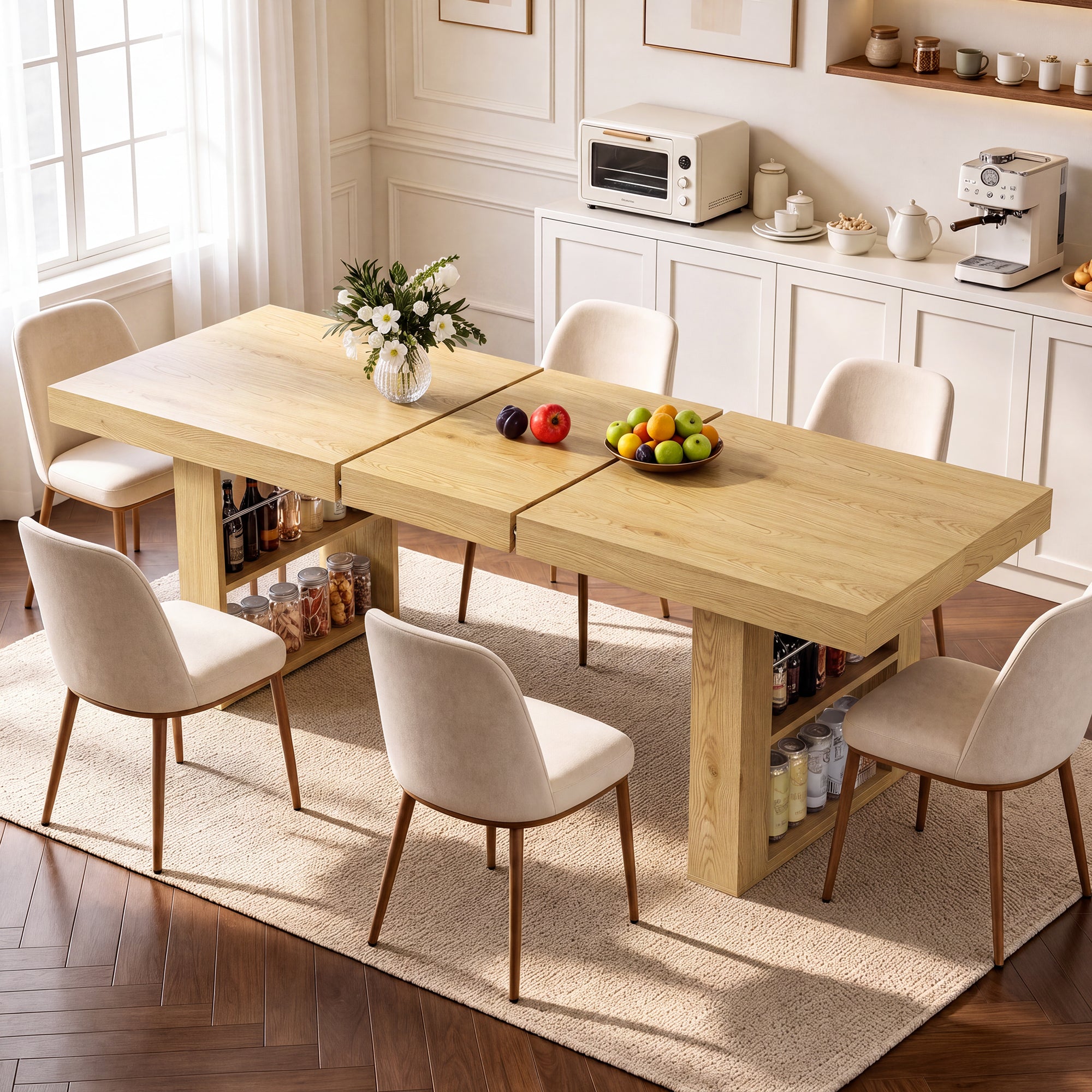 Advwin Rectangle Extendable Dining Table for 6-8