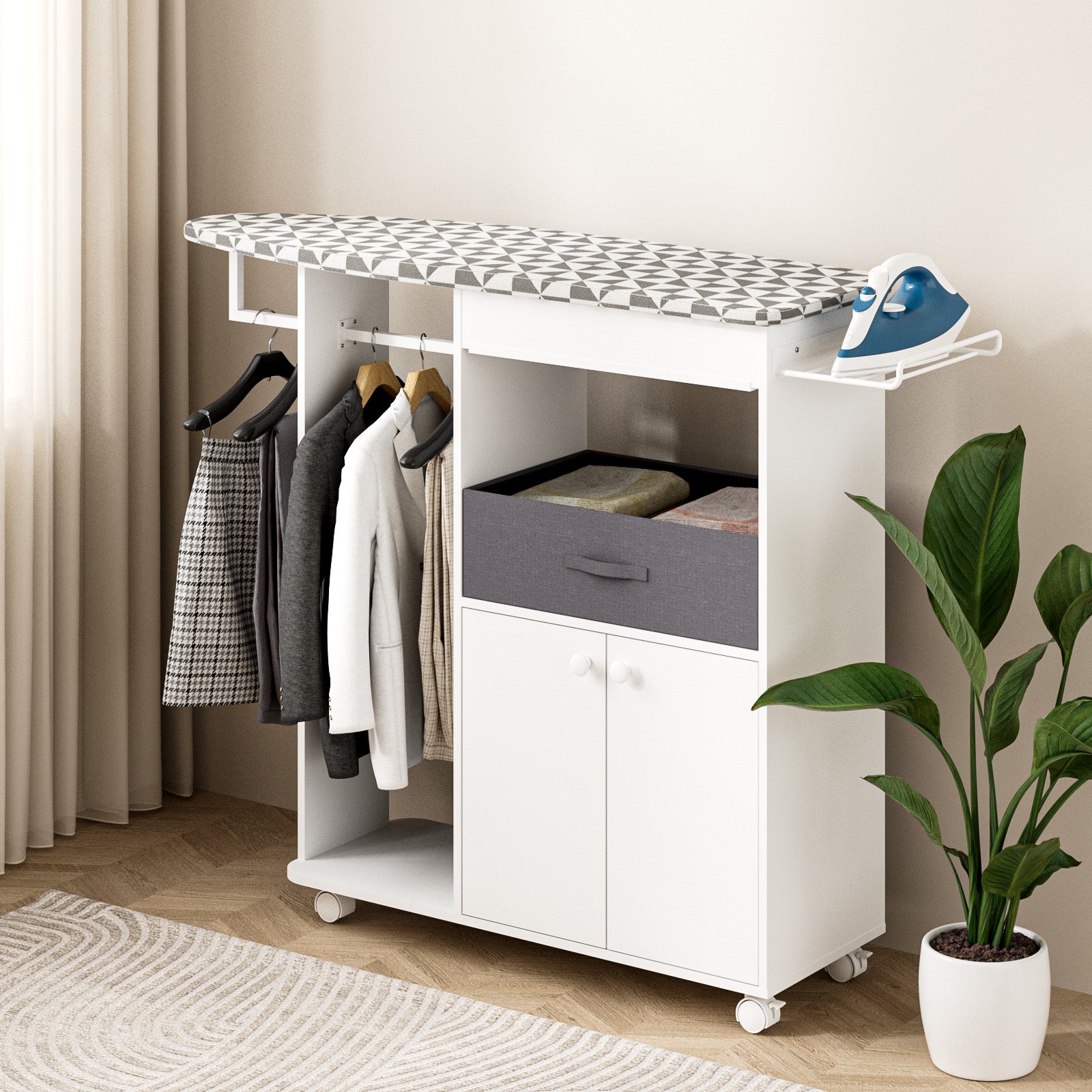 Advwin Rolling Ironing Board with Storage Cabinet